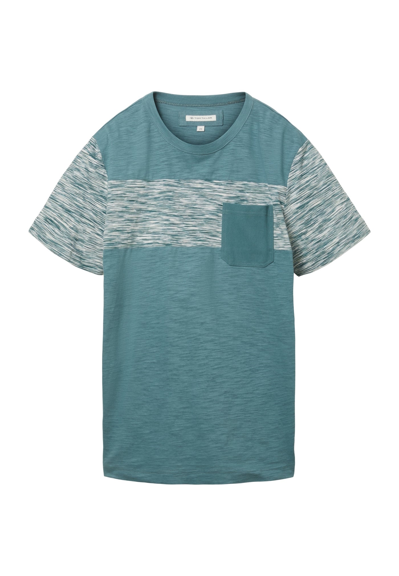 Tom Tailor Kurzarmshirt mit Einsatz in Melange-Optik und Brusttasche