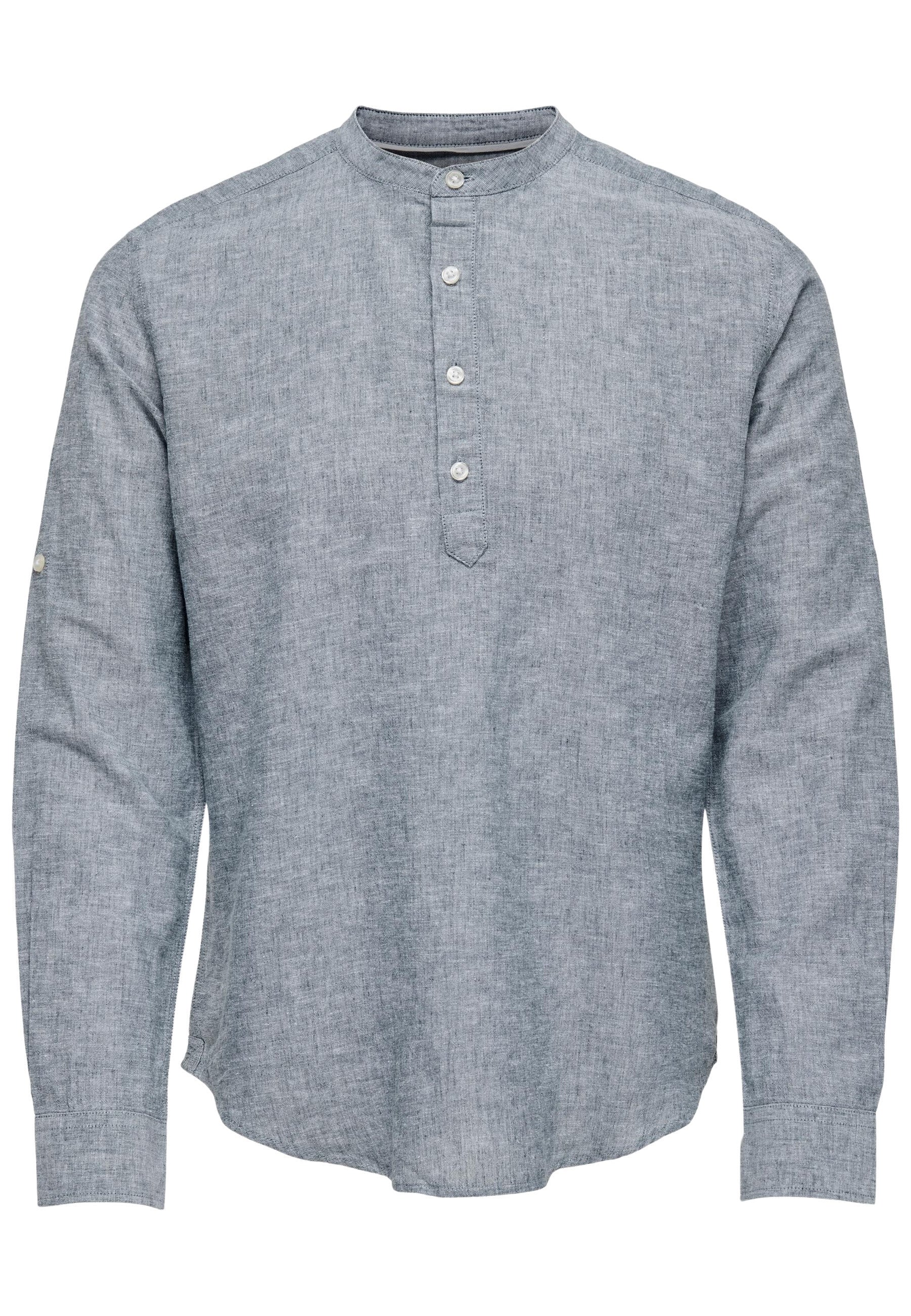 Only & Sons Slim Fit Freizeithemd Caiden Halfplackt mit Maokragen und kurzer Knopfleiste