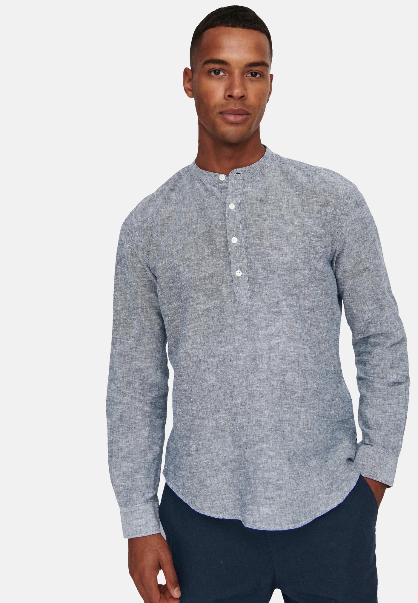 Only & Sons Slim Fit Freizeithemd Caiden Halfplackt mit Maokragen und kurzer Knopfleiste