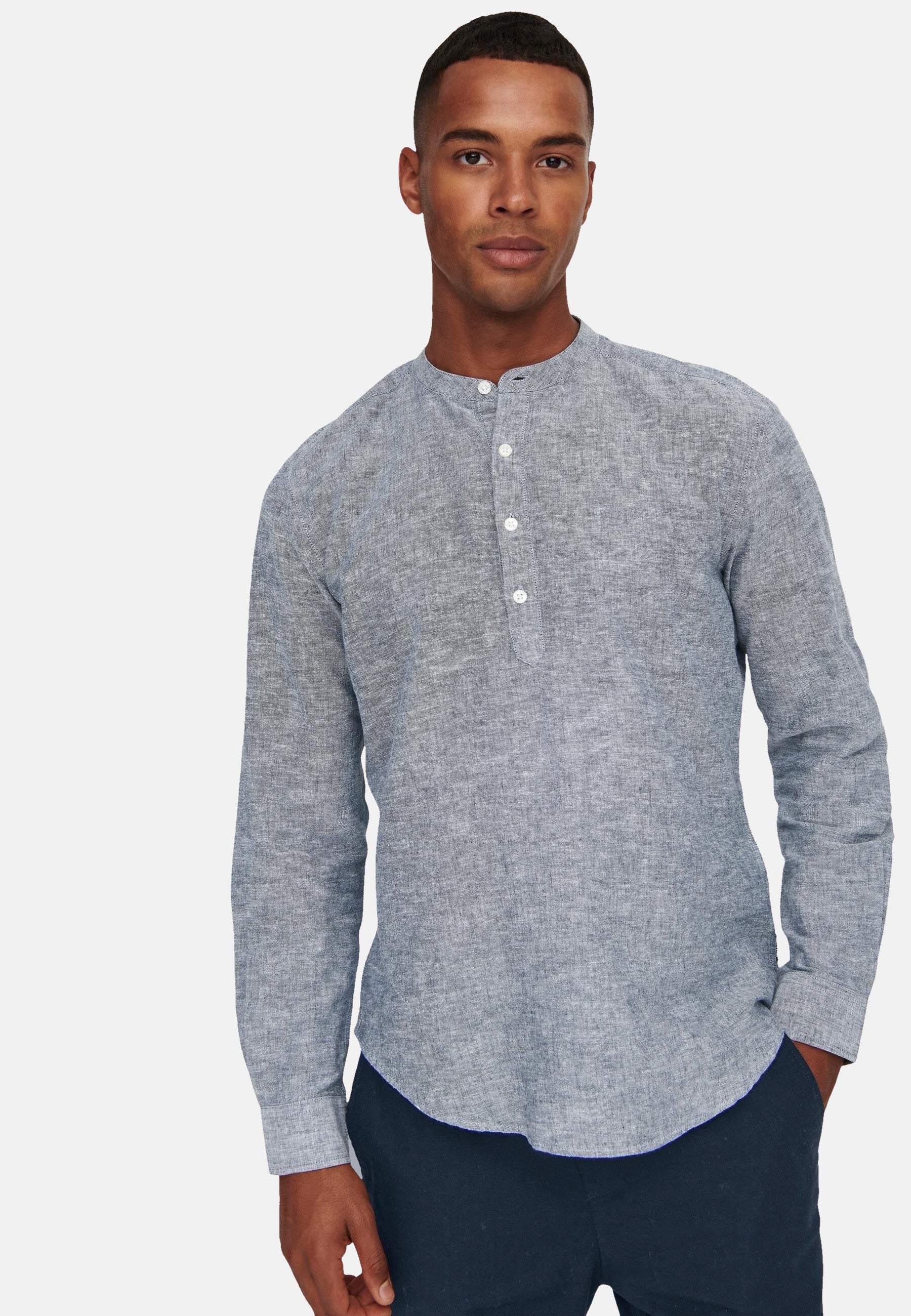 Only & Sons Slim Fit Freizeithemd Caiden Halfplackt mit Maokragen und kurzer Knopfleiste