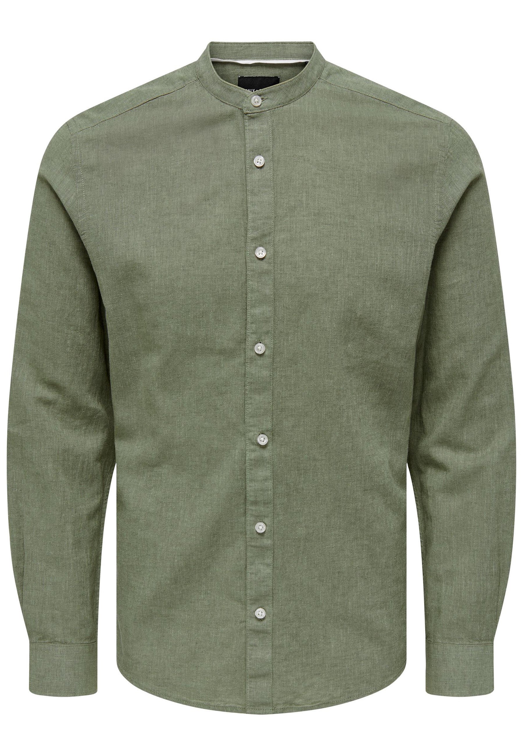 Only & Sons Slim Fit Freizeithemd Caiden Solid mit Maokragen und durchgehender Knopfleiste