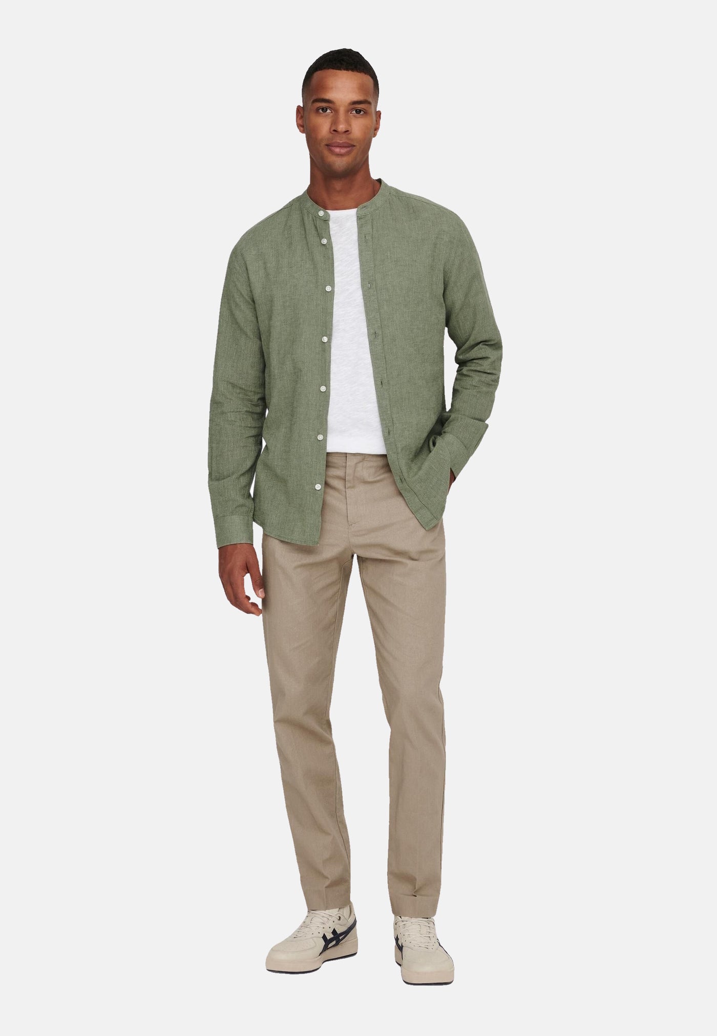 Only & Sons Slim Fit Freizeithemd Caiden Solid mit Maokragen und durchgehender Knopfleiste