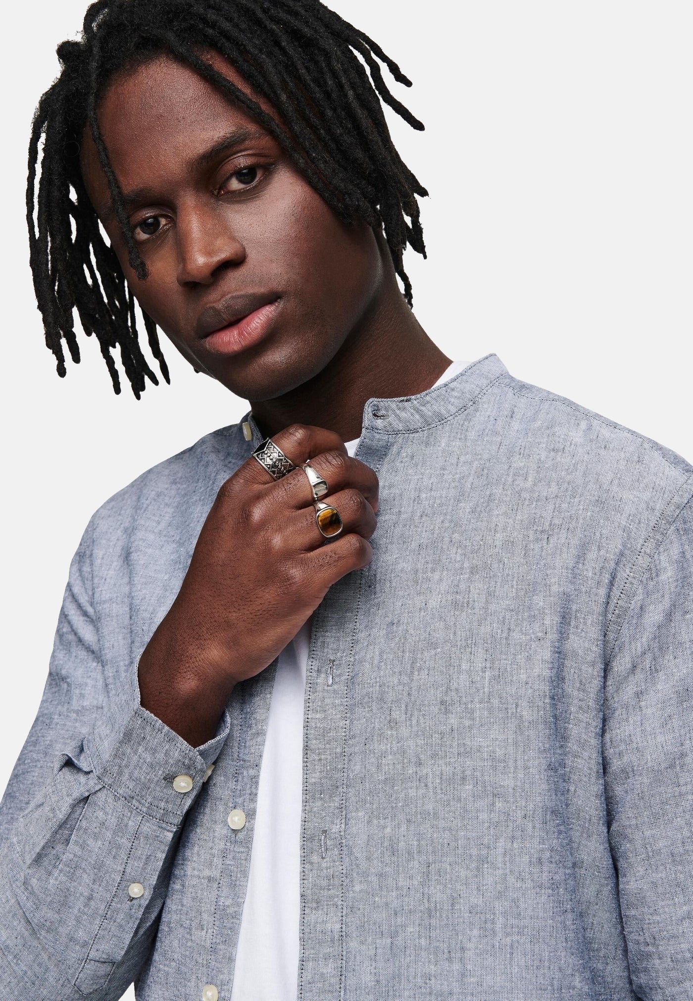 Only & Sons Slim Fit Freizeithemd Caiden Solid mit Maokragen und durchgehender Knopfleiste