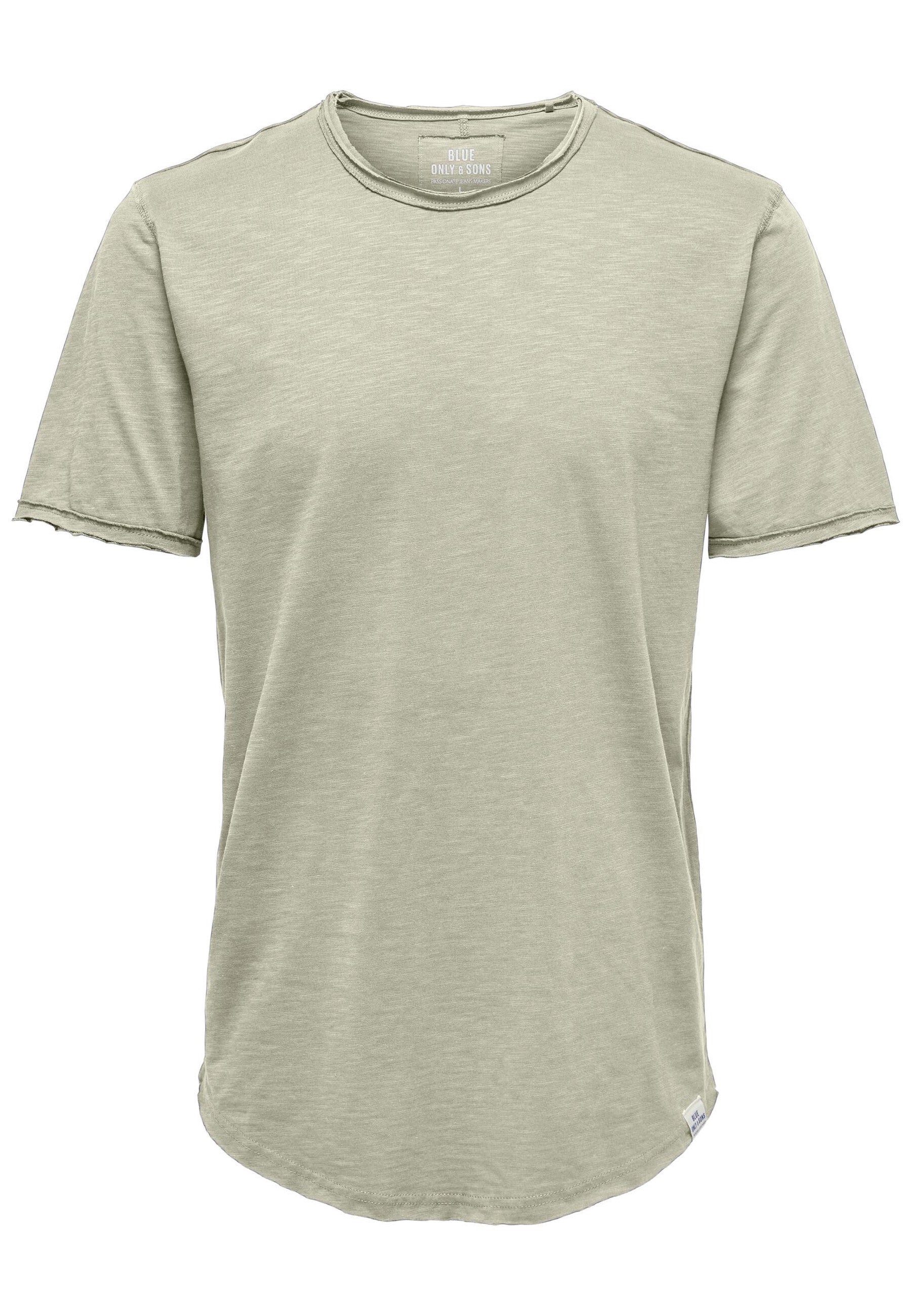 Only & Sons Kurzarmshirt Benne mit Rundhalsausschnitt, offene Kanten und Logo-Patch