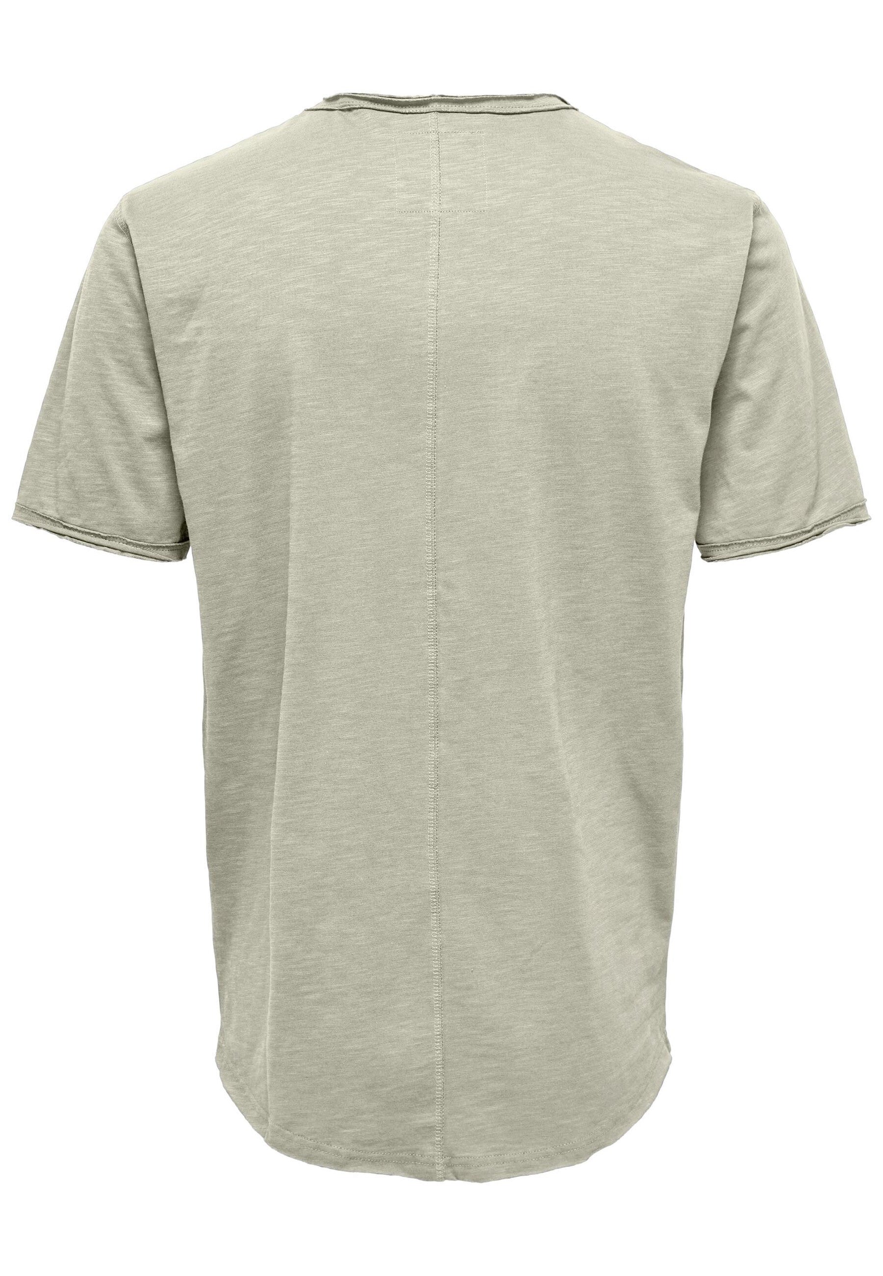 Only & Sons Kurzarmshirt Benne mit Rundhalsausschnitt, offene Kanten und Logo-Patch