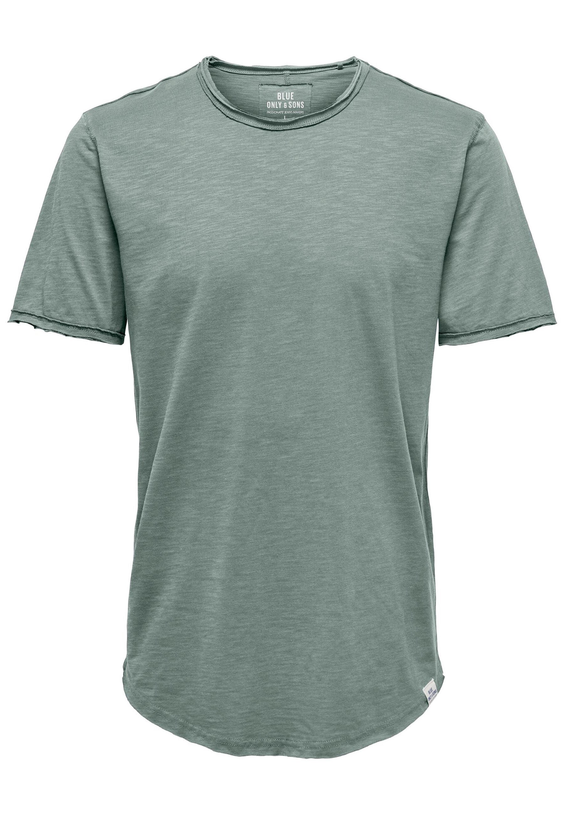 Only & Sons Kurzarmshirt Benne mit Rundhalsausschnitt, offene Kanten und Logo-Patch