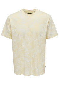 Only & Sons Kurzarmshirt Perry mit Rundhalsausschnitt, All-Over-Muster und Logo-Patch