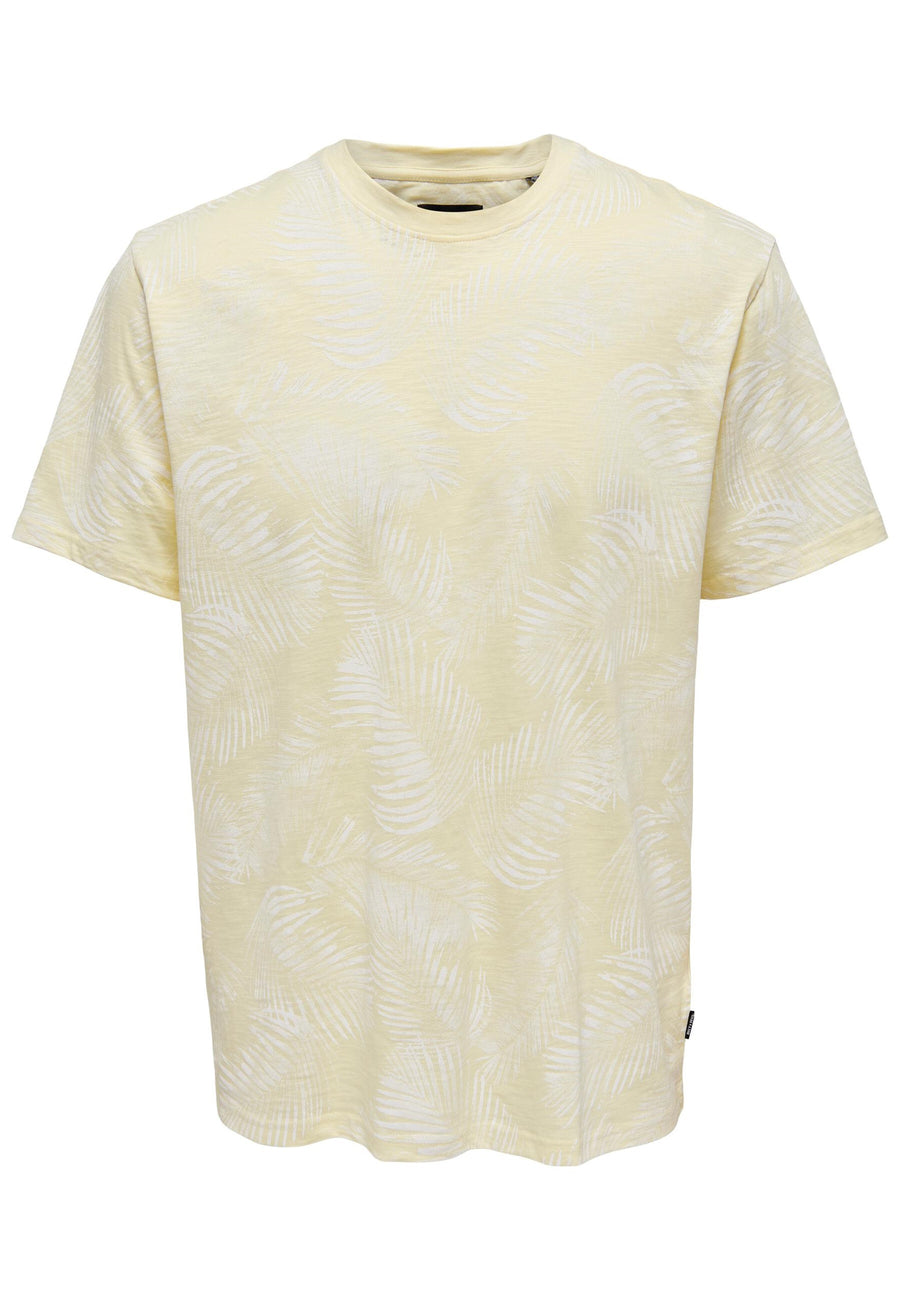 Only & Sons Kurzarmshirt Perry mit Rundhalsausschnitt, All-Over-Muster und Logo-Patch