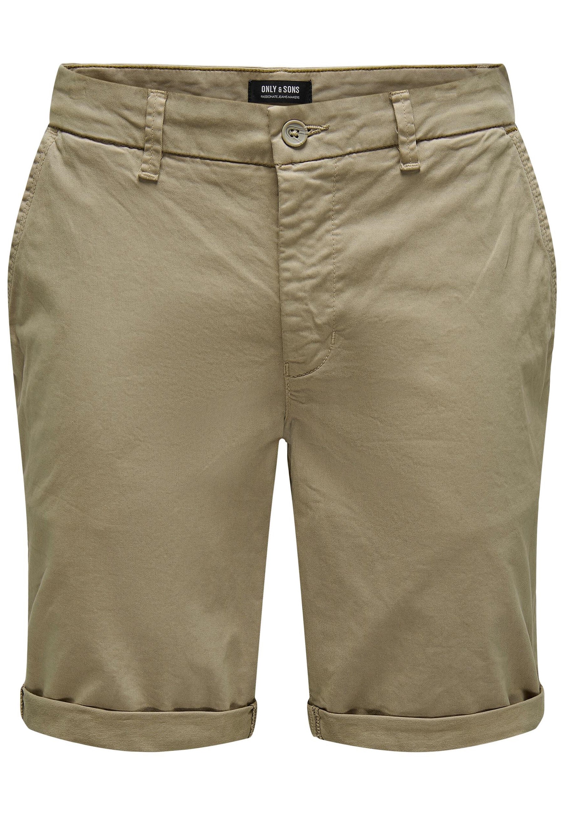 Only & Sons Unifarbene Short Peter Reg Twill mit seitlichen Eingrifftaschen und umgeschlagenem Saum