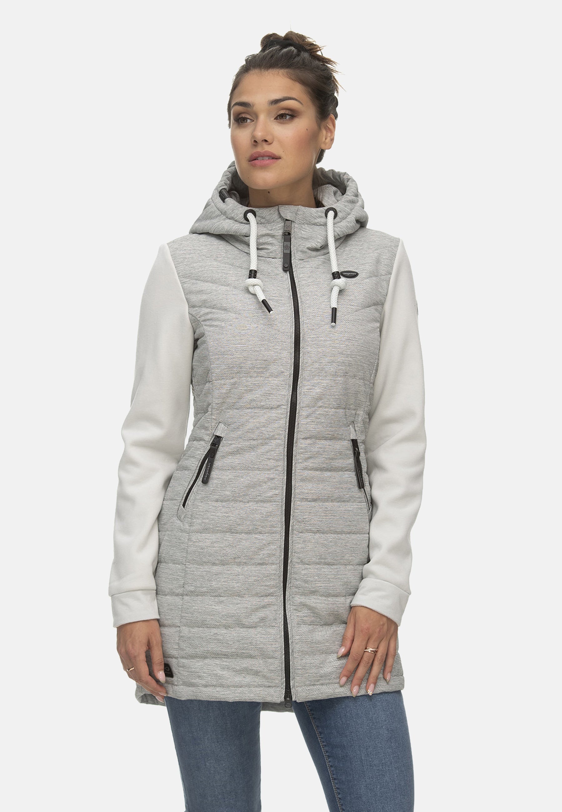 Ragwear LUCINDA LONG Übergangsjacke im Materialmix mit Reißverschluss und Kapuze