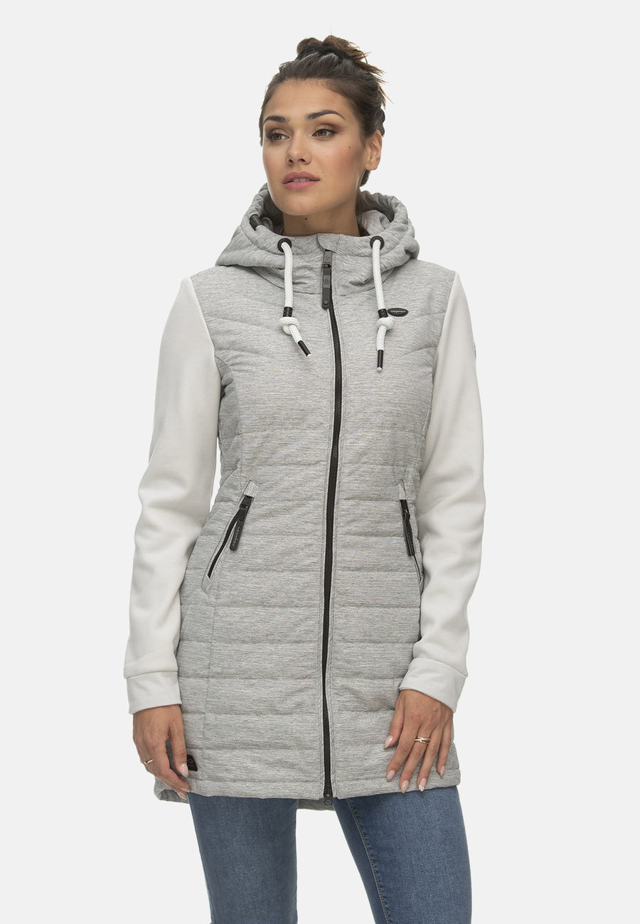 Ragwear LUCINDA LONG Übergangsjacke im Materialmix mit Reißverschluss und Kapuze