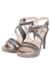 Nero Giardini High-Heel Sandaletten aus Leder und Canvas mit Glitzereffekt