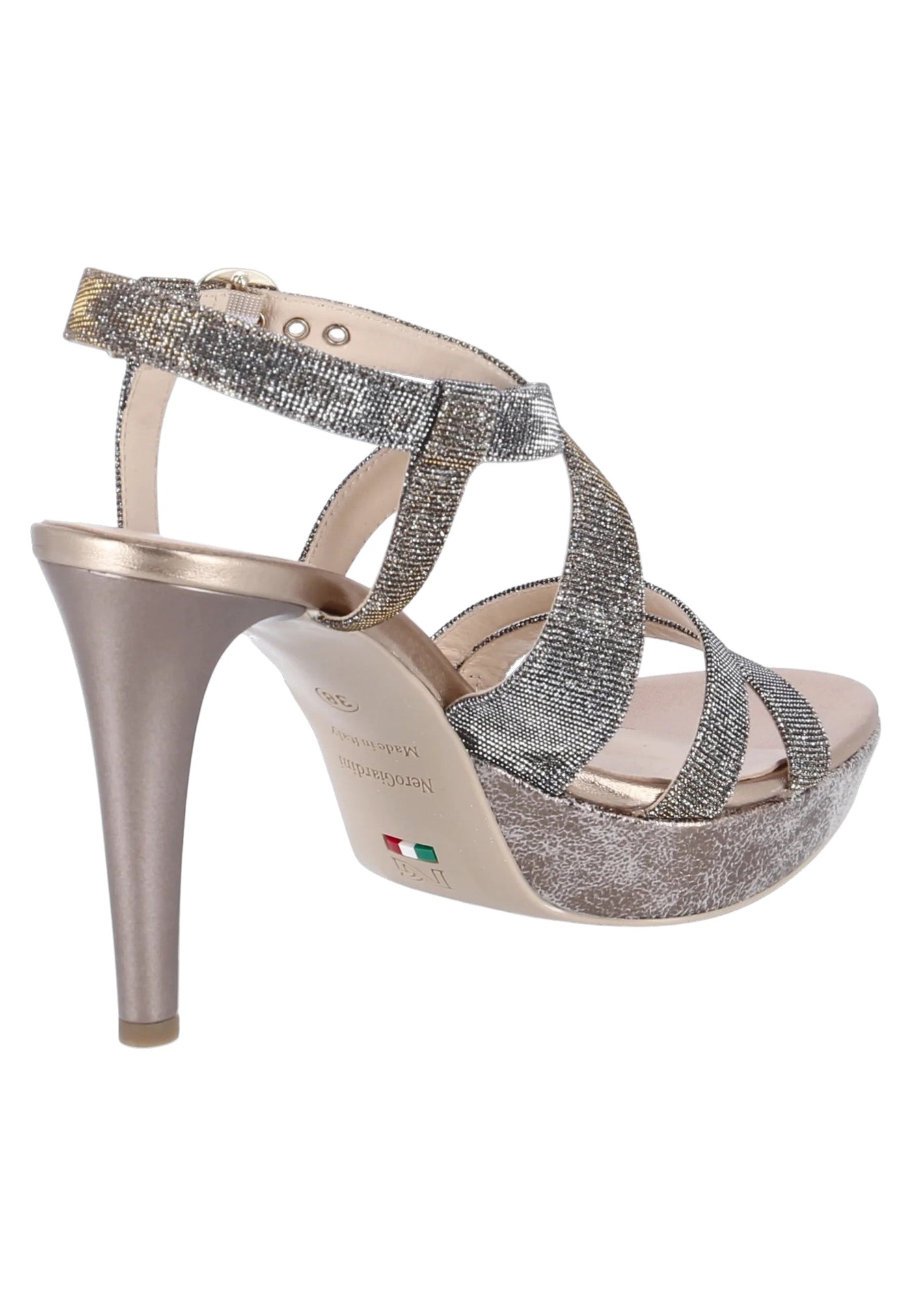 Nero Giardini High-Heel Sandaletten aus Leder und Canvas mit Glitzereffekt