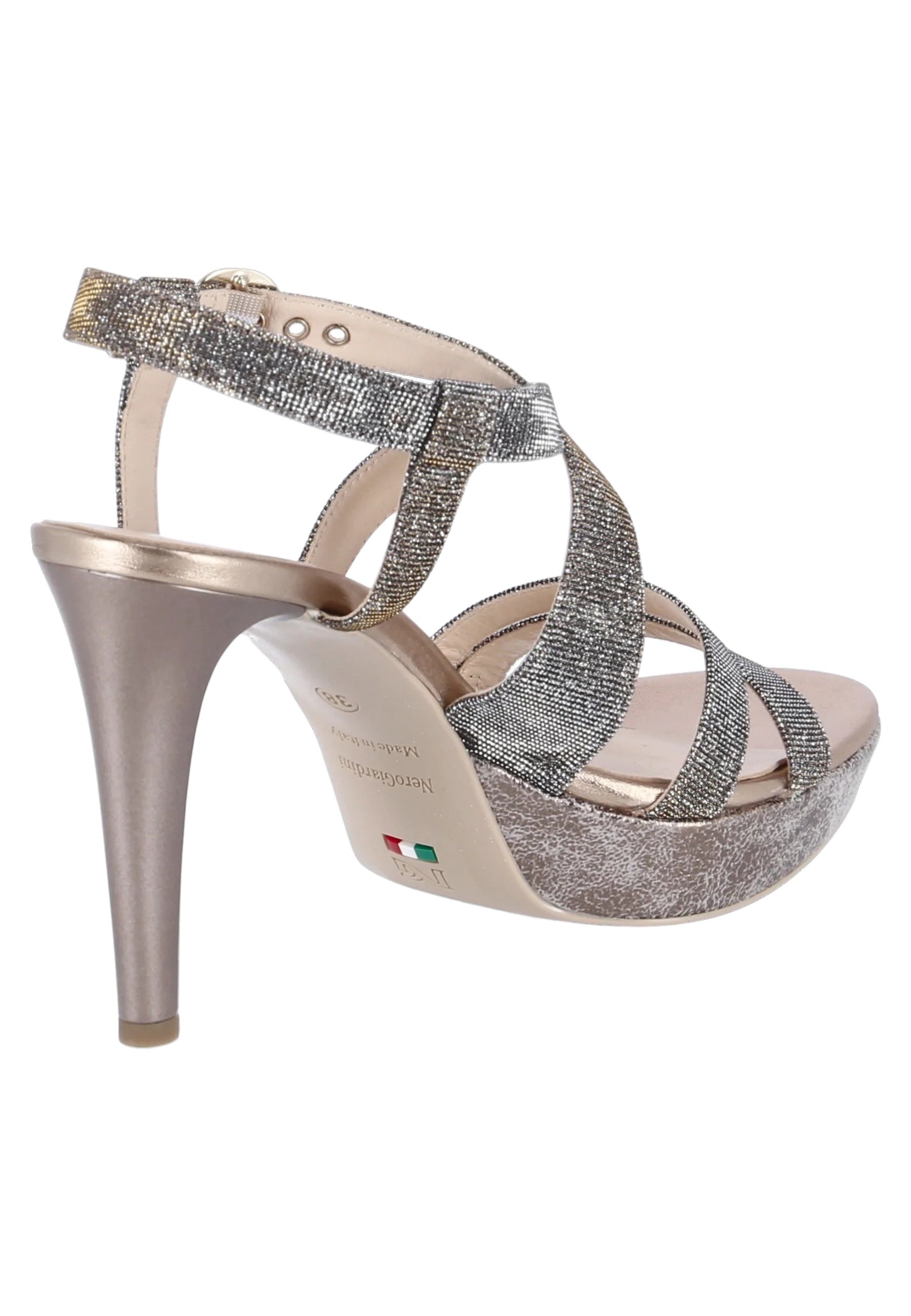 Nero Giardini High-Heel Sandaletten aus Leder und Canvas mit Glitzereffekt