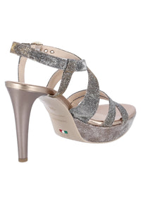 Nero Giardini High-Heel Sandaletten aus Leder und Canvas mit Glitzereffekt