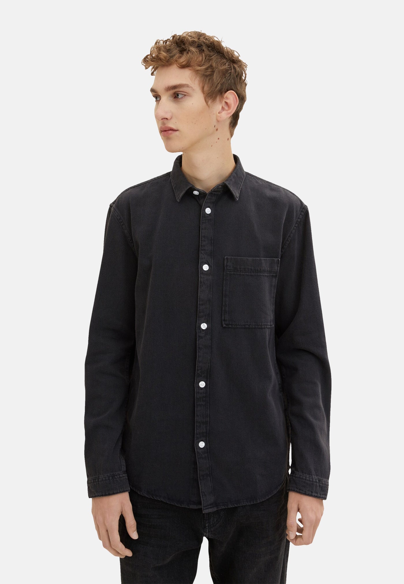Tom Tailor Relaxed Denim-Hemd langem Arm, Kent-Kragen, Knopfleiste und Brusttasche