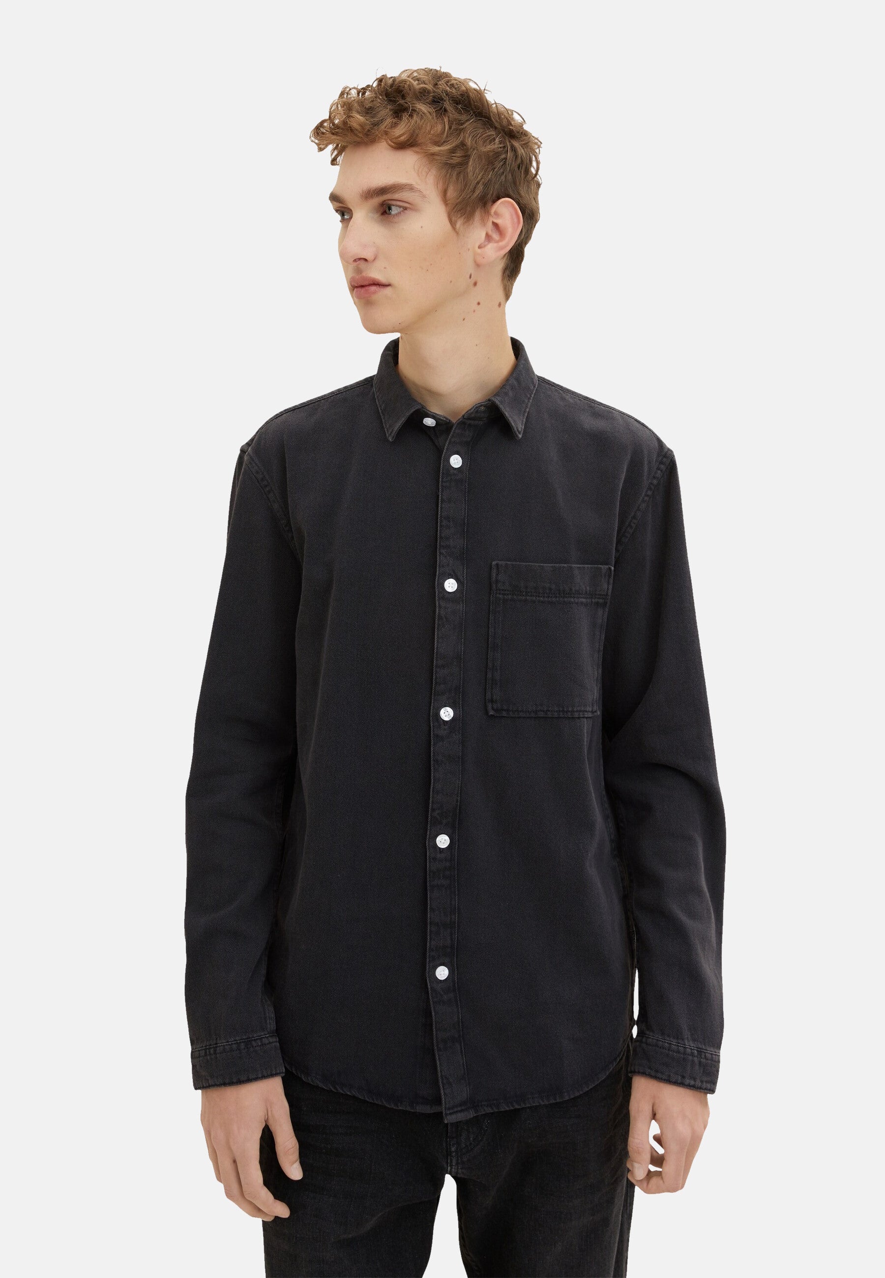 Tom Tailor Relaxed Denim-Hemd langem Arm, Kent-Kragen, Knopfleiste und Brusttasche