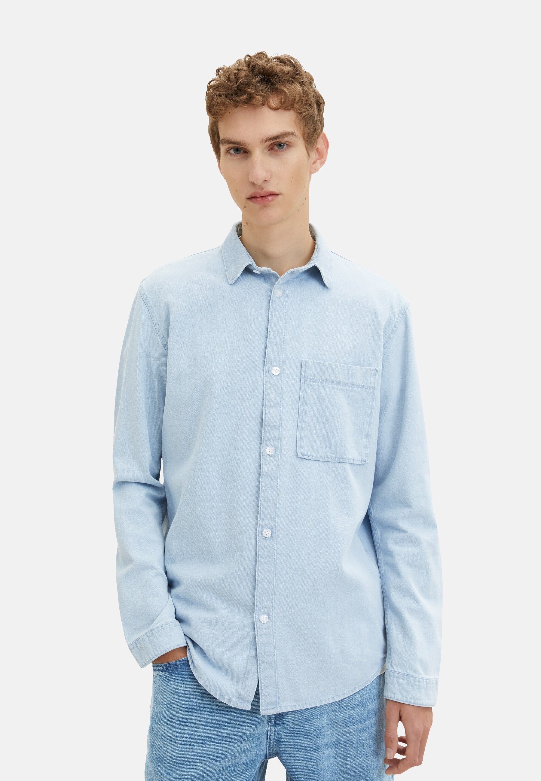 Tom Tailor Relaxed Denim-Hemd langem Arm, Kent-Kragen, Knopfleiste und Brusttasche
