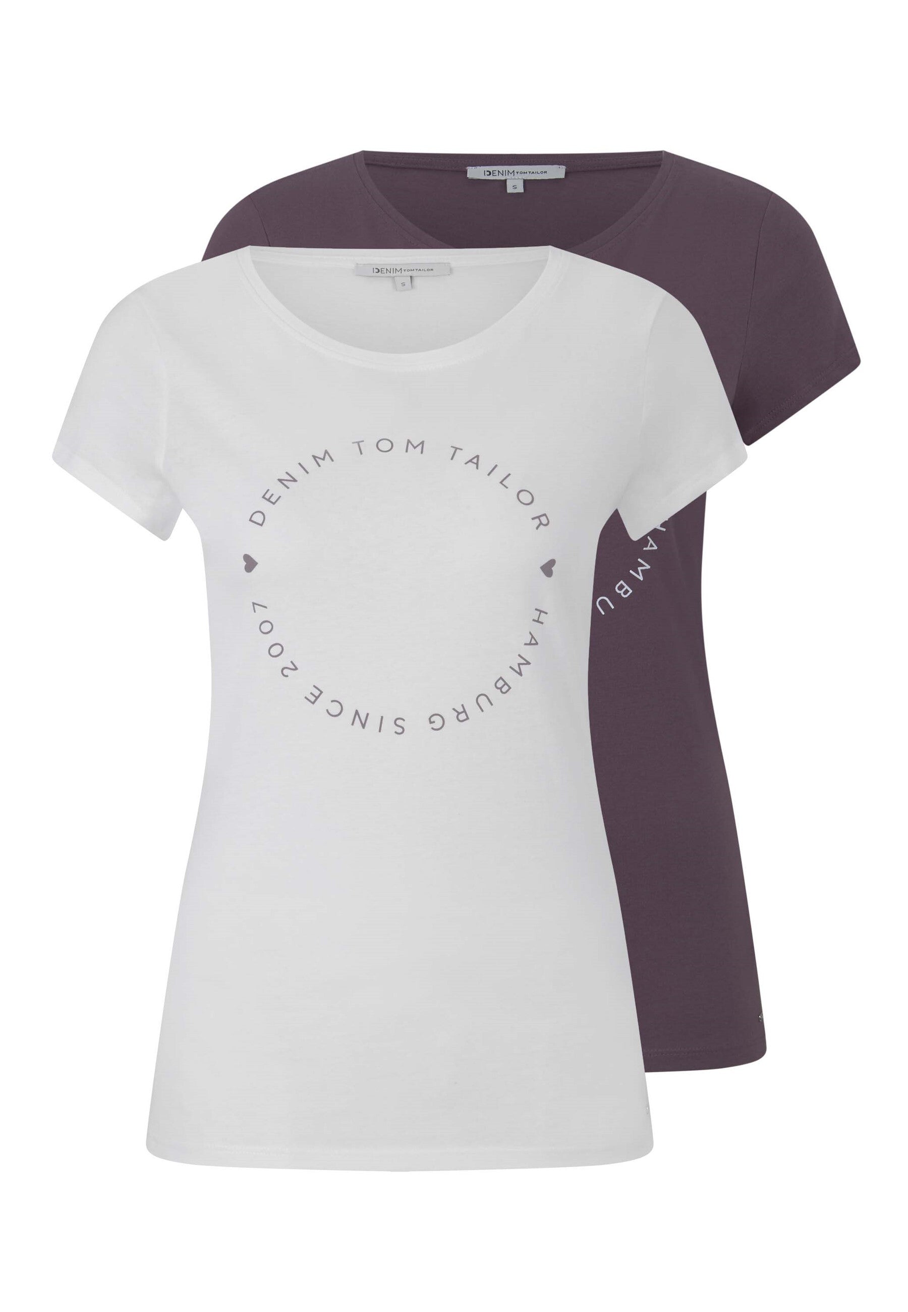 Tom Tailor Basic-T-Shirt im 2-Pack mit Rundhalsausschnitt und Logo-Print in Loose Fit