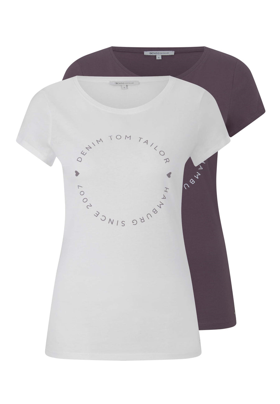 Tom Tailor Basic-T-Shirt im 2-Pack mit Rundhalsausschnitt und Logo-Print in Loose Fit