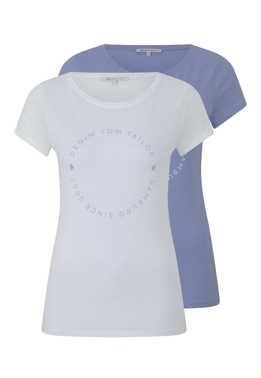 Tom Tailor Basic-T-Shirt im 2-Pack mit Rundhalsausschnitt und Logo-Print in Loose Fit