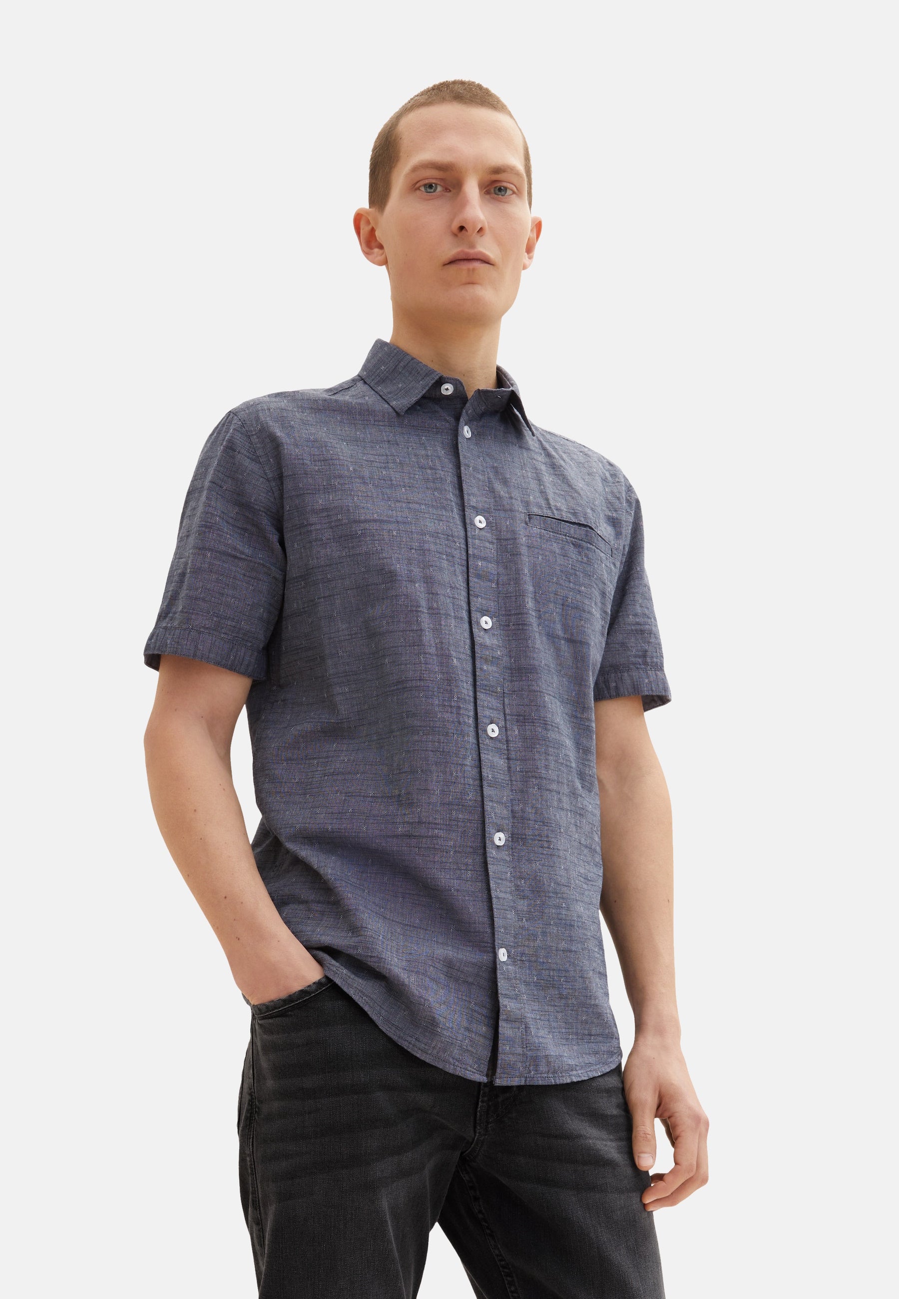 Tom Tailor Tom Tailor Kurzarmhemd mit melierter Struktur