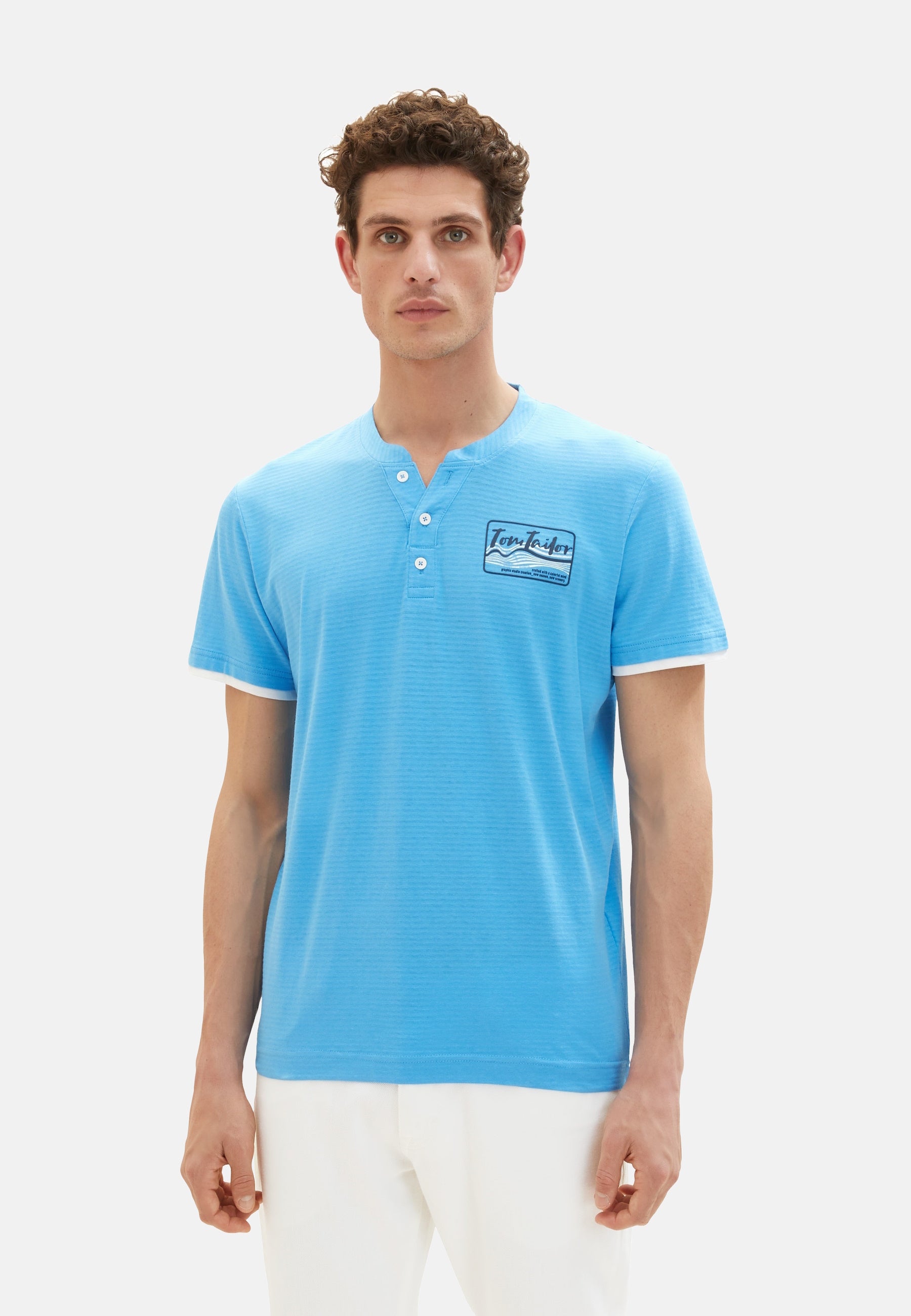 Tom Tailor Kurzarmshirt Henley gestreift