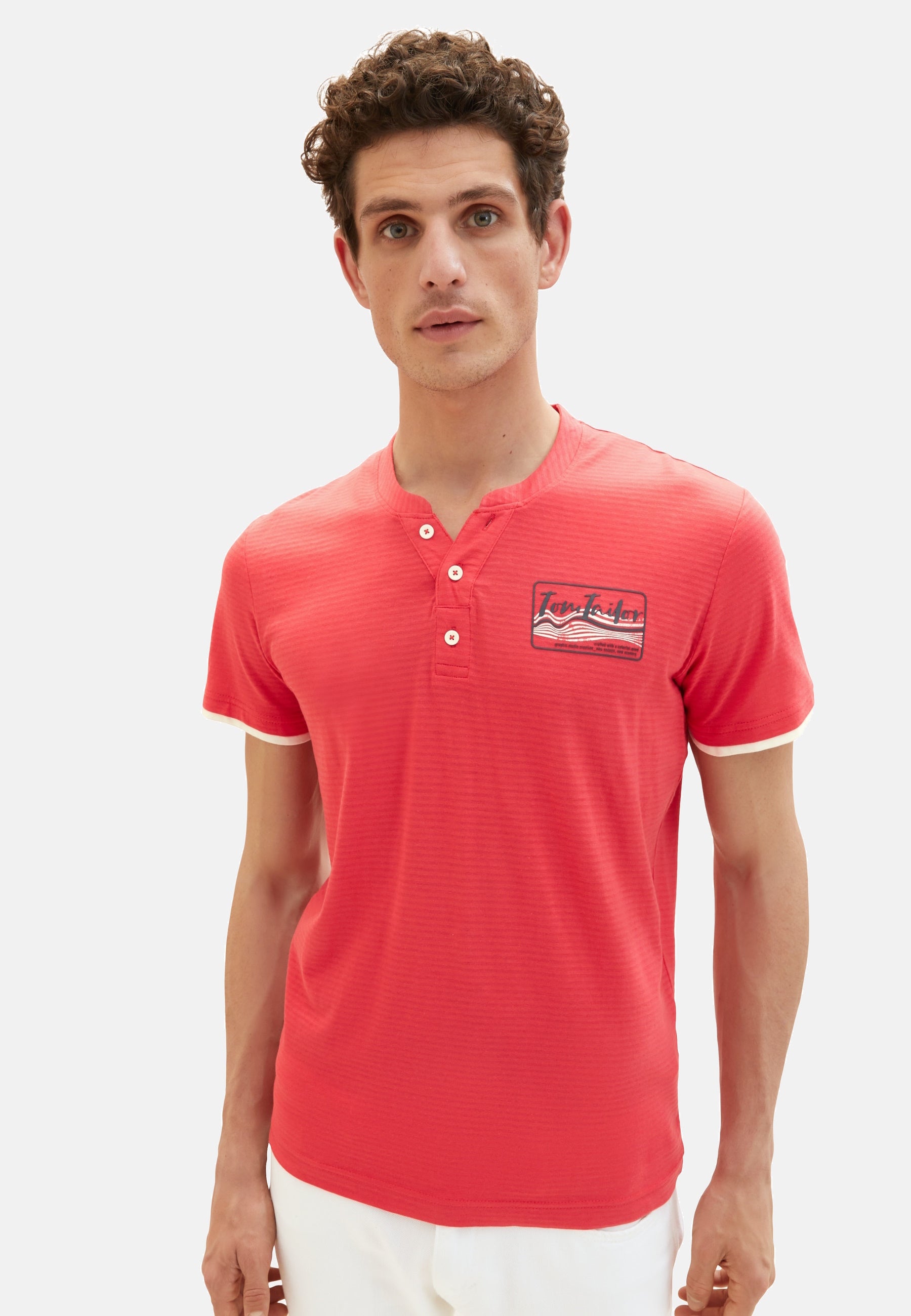 Tom Tailor Kurzarmshirt Henley gestreift