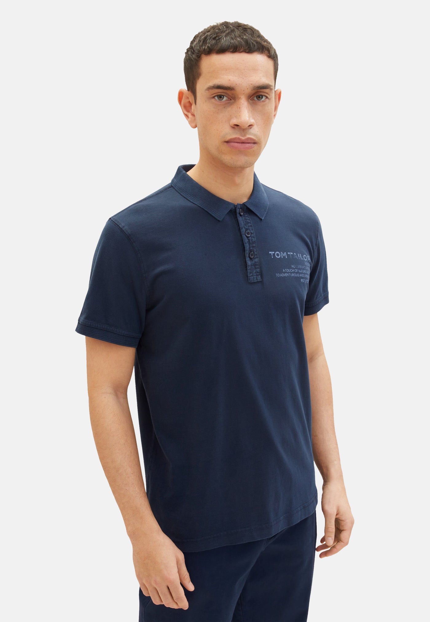 Tom Tailor Kurzarmshirt mit Polokragen und Textprint