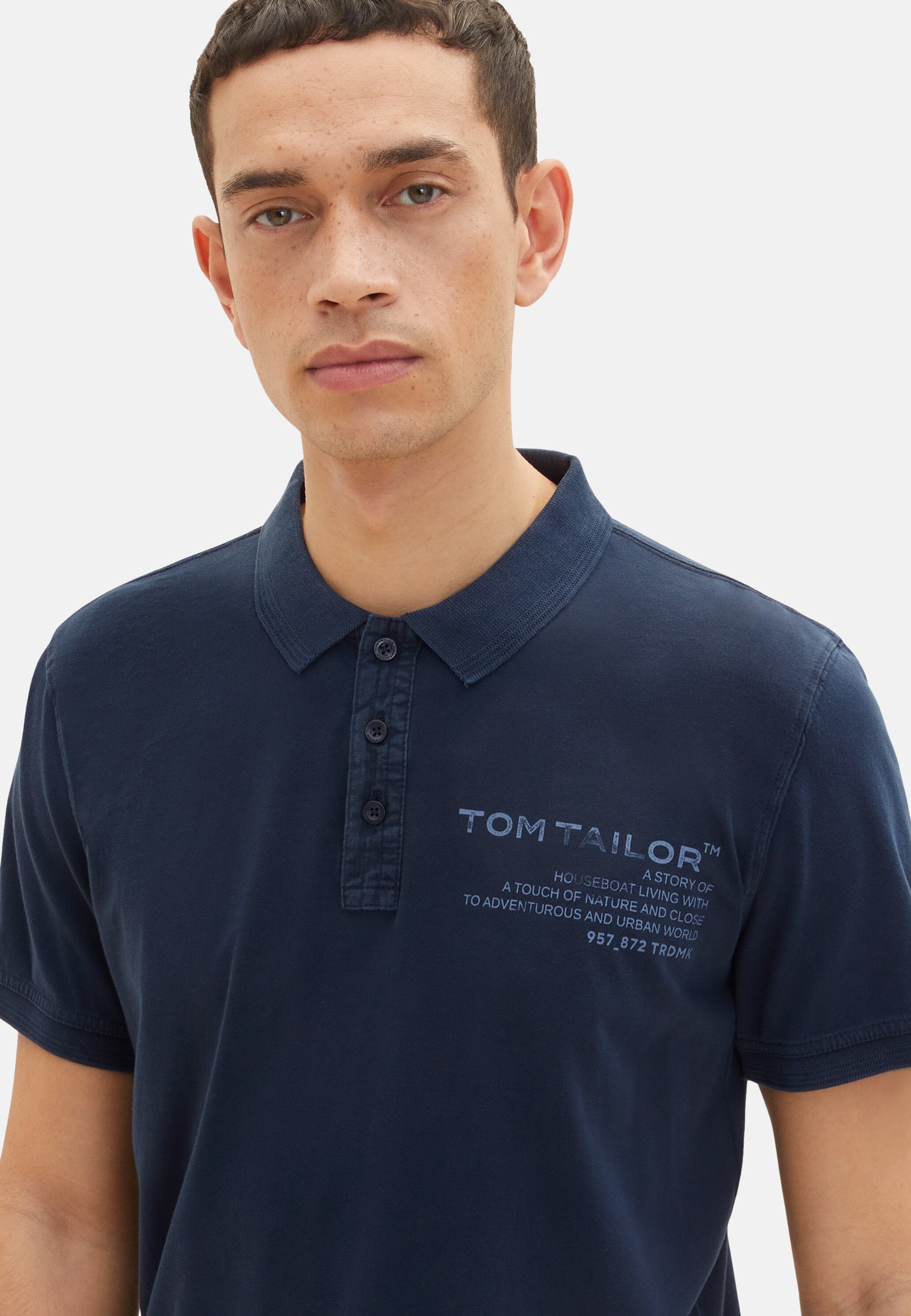 Tom Tailor Kurzarmshirt mit Polokragen und Textprint