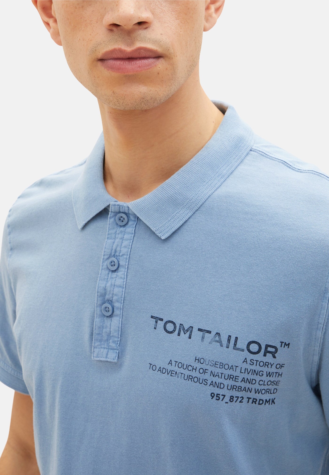 Tom Tailor Kurzarmshirt mit Polokragen und Textprint