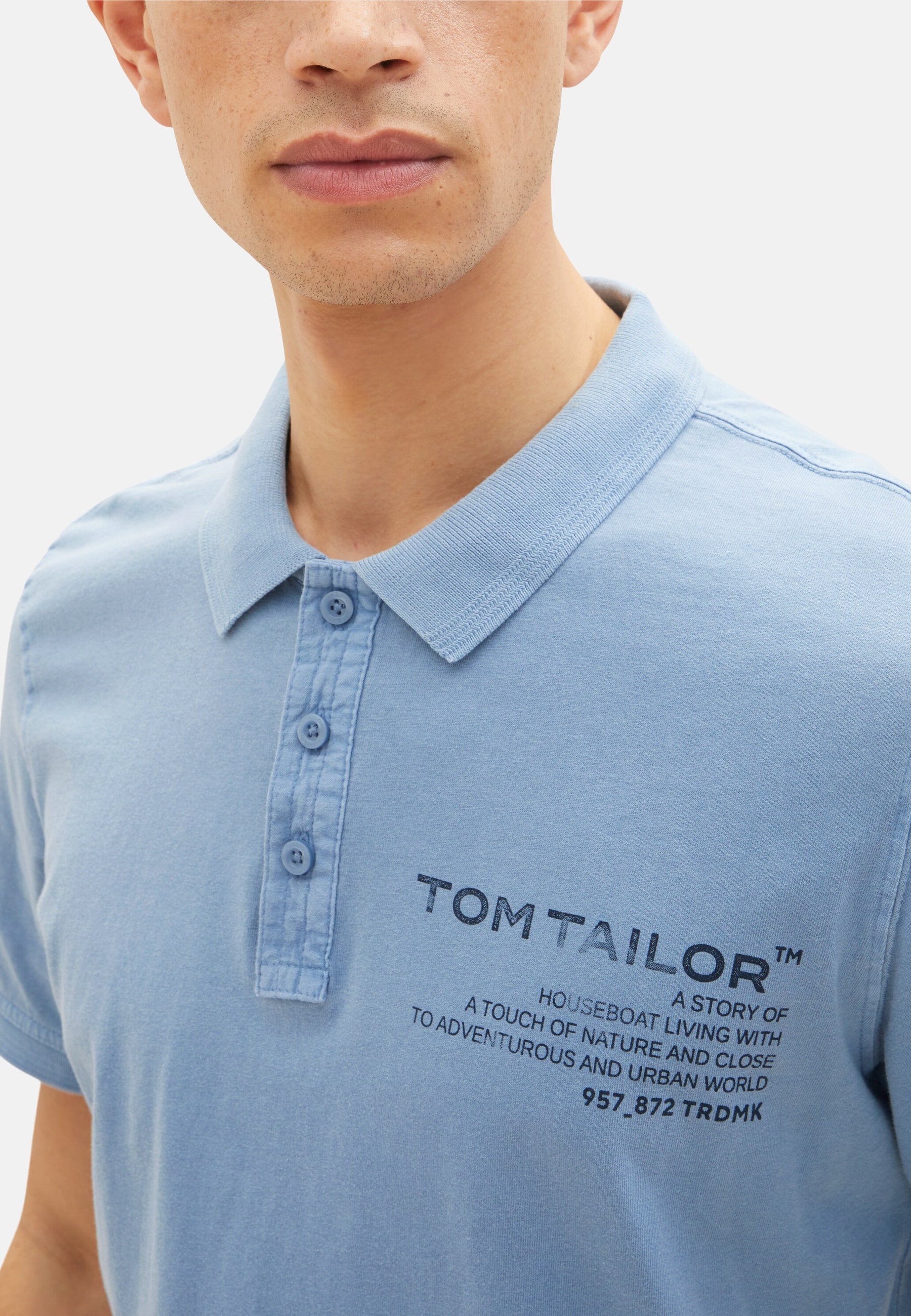 Tom Tailor Kurzarmshirt mit Polokragen und Textprint