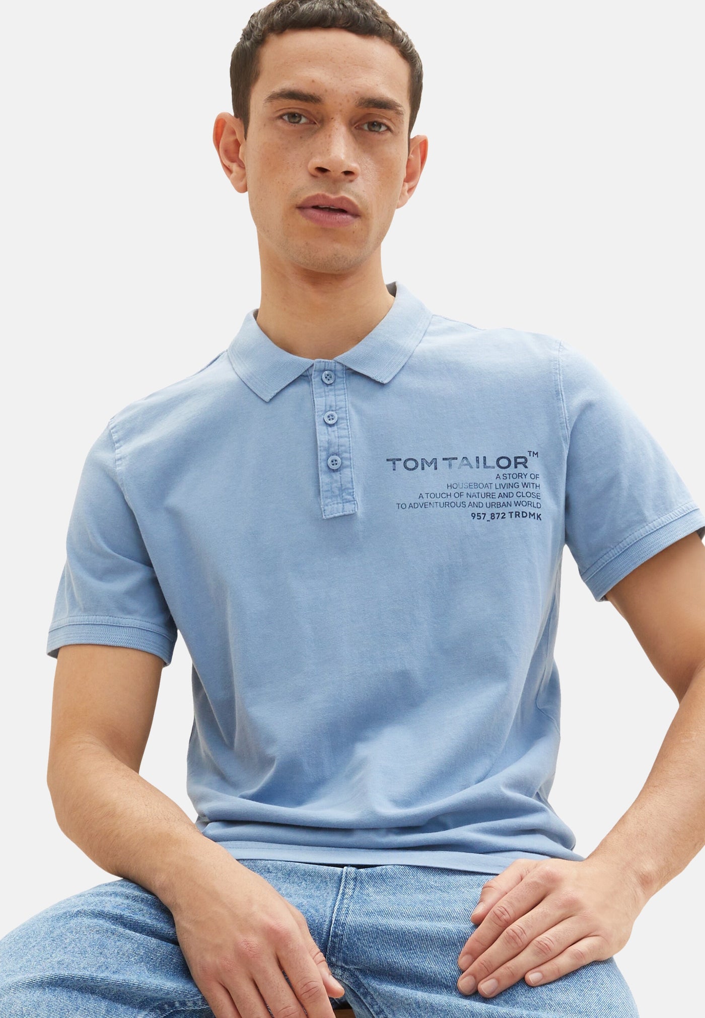 Tom Tailor Kurzarmshirt mit Polokragen und Textprint