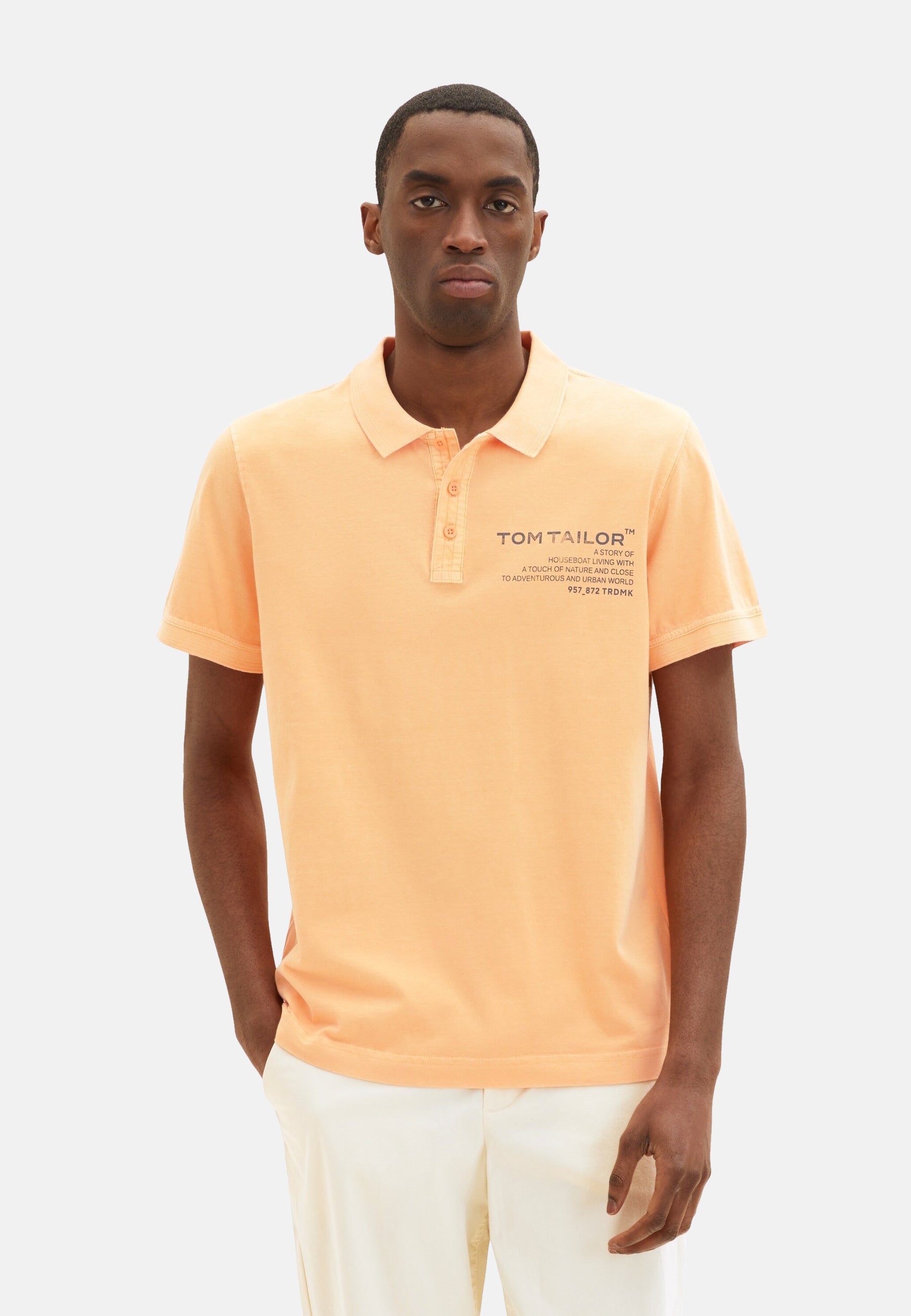 Tom Tailor Kurzarmshirt mit Polokragen und Textprint