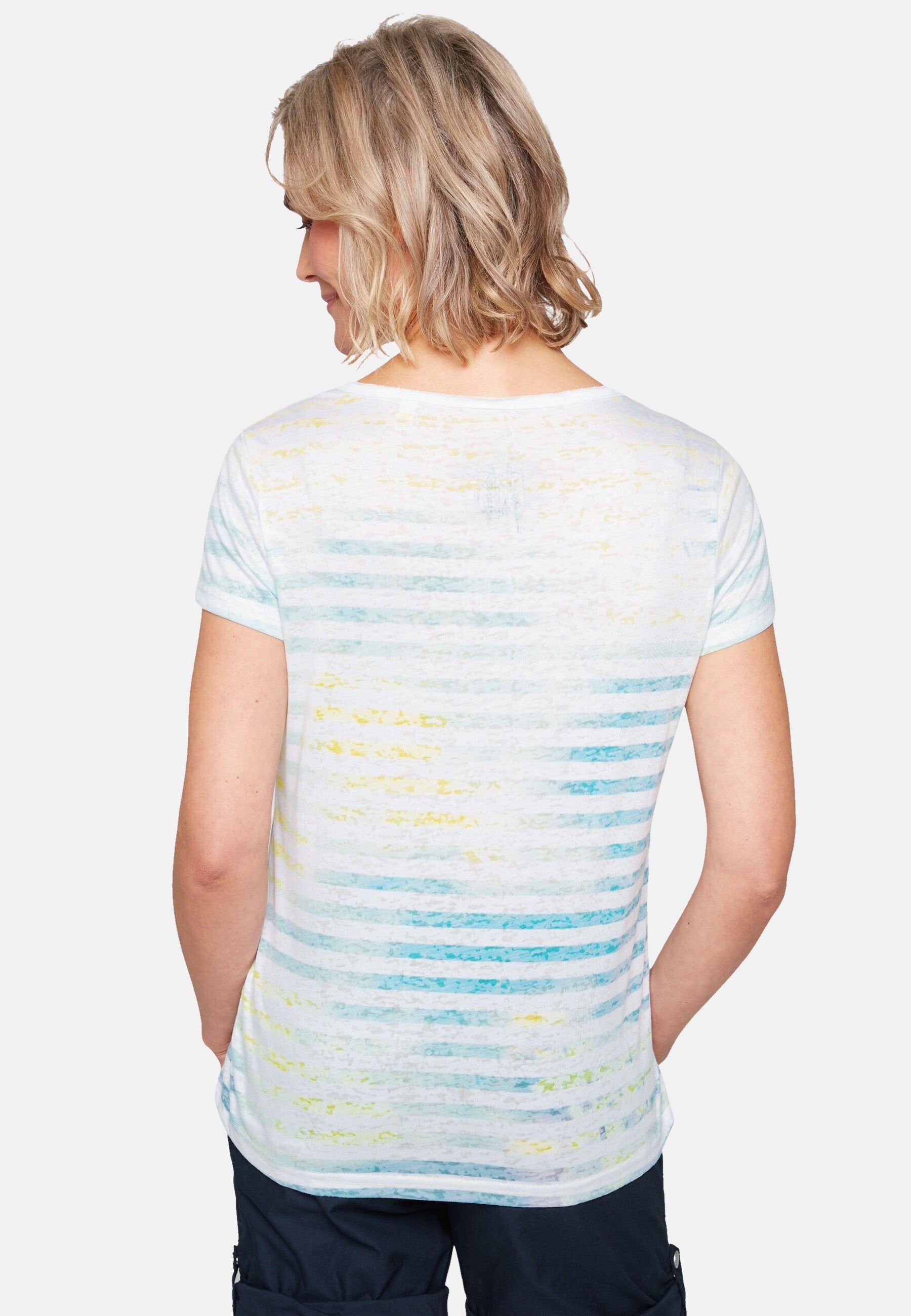 Soccx Streifenshirt mit Ausbrenner-Effekten, V-Ausschnitt und Label Print im Used Look