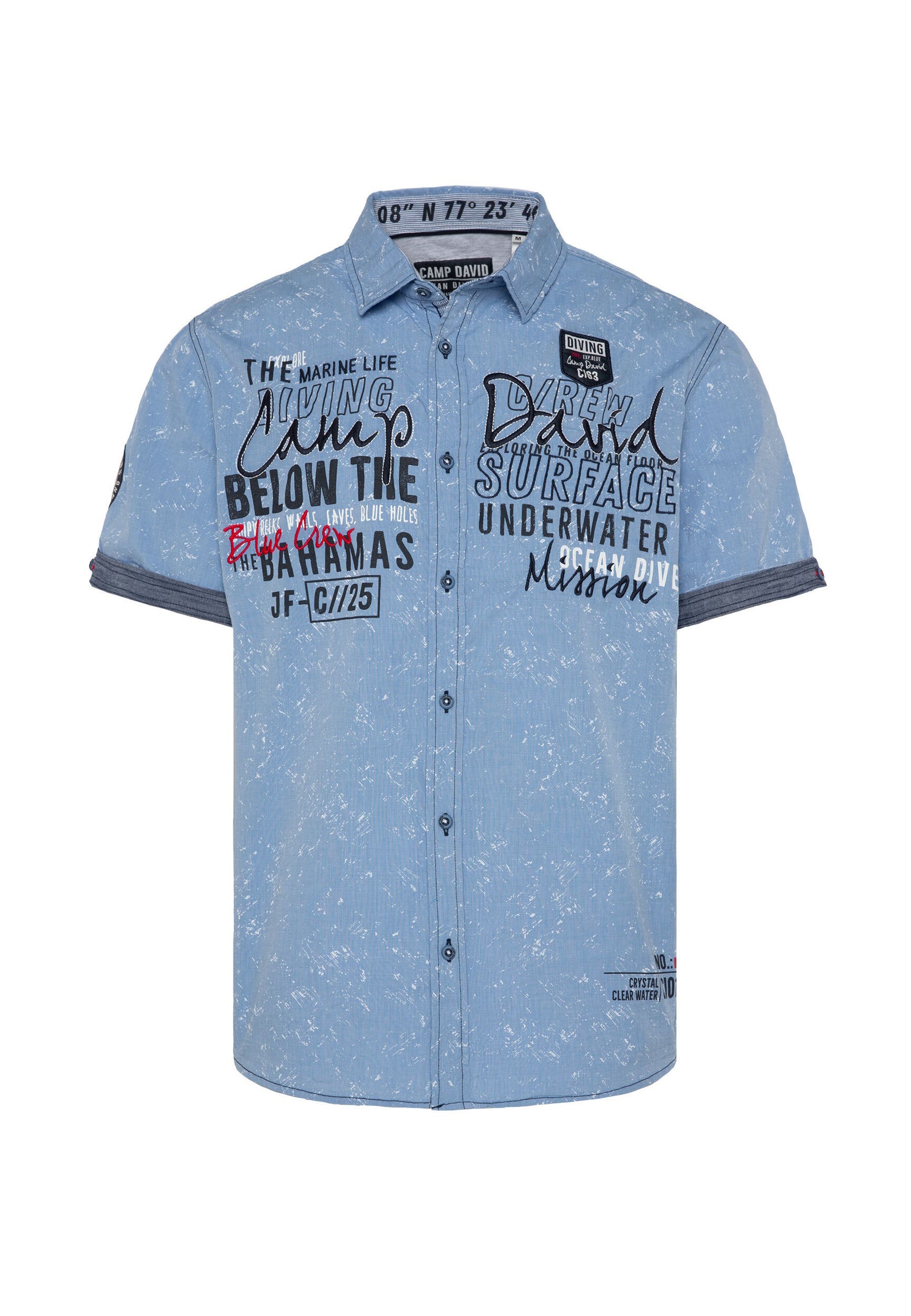 Camp David Kurzarm Freizeithemd mit All Over Print, Kentkragen und Knopfleiste in Regular Fit
