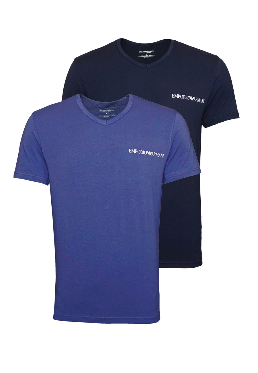 Emporio Armani Basic-T-Shirts mit V-Ausschnitt und Logo-Print in Regular Fit