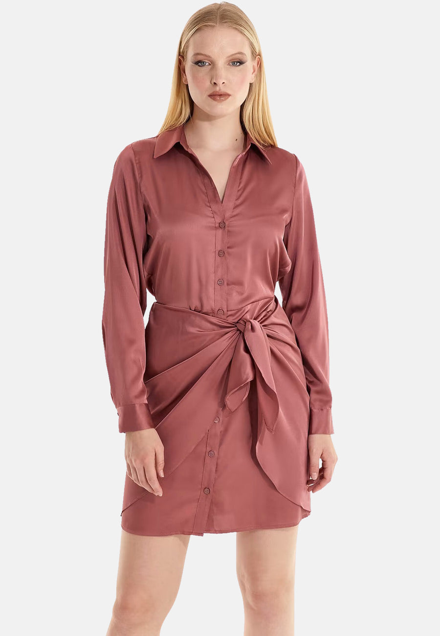 Guess Langärmliges Hemdkleid Alya mit durchgehender Knopfleiste in glänzender Optik