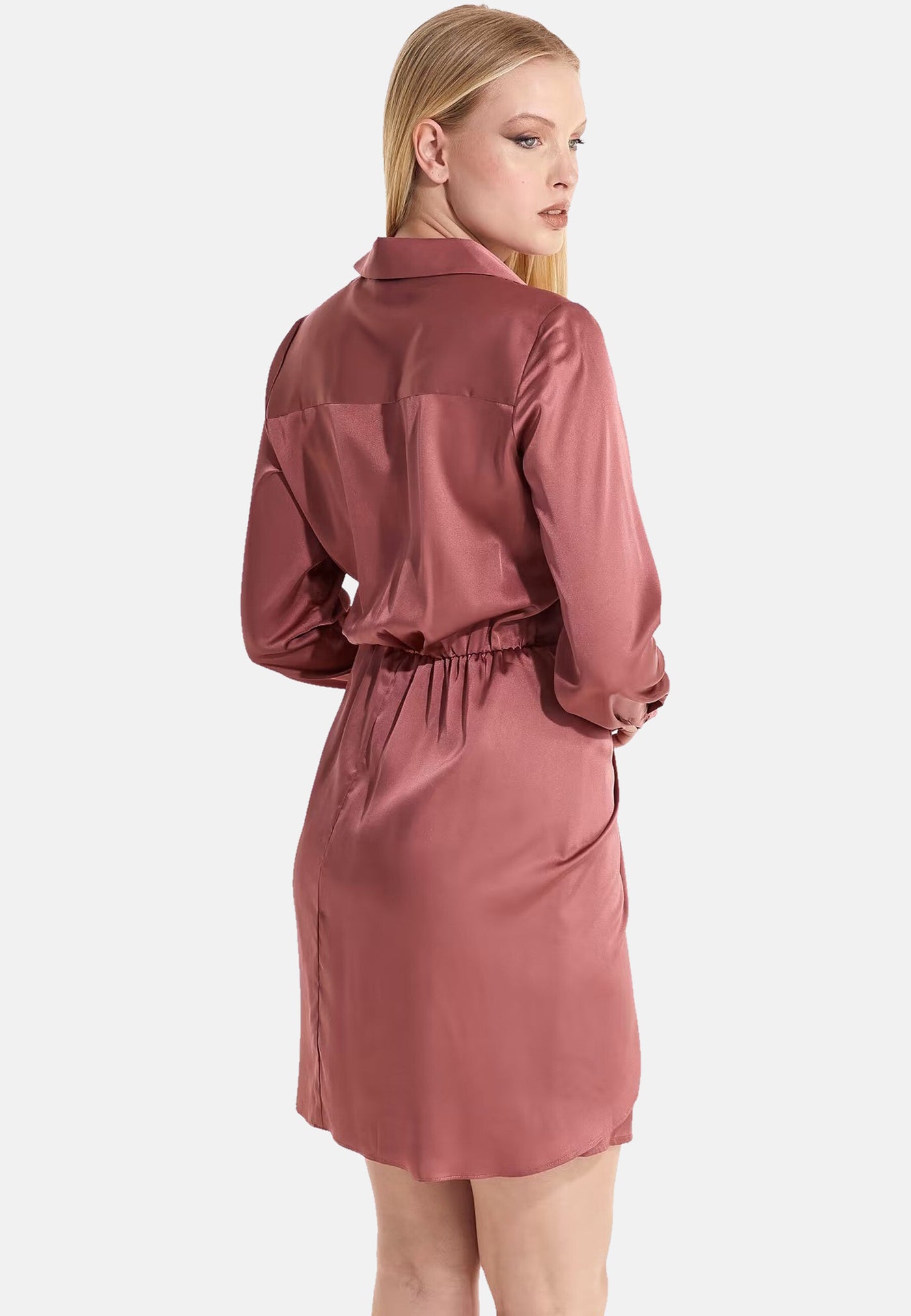 Guess Langärmliges Hemdkleid Alya mit durchgehender Knopfleiste in glänzender Optik