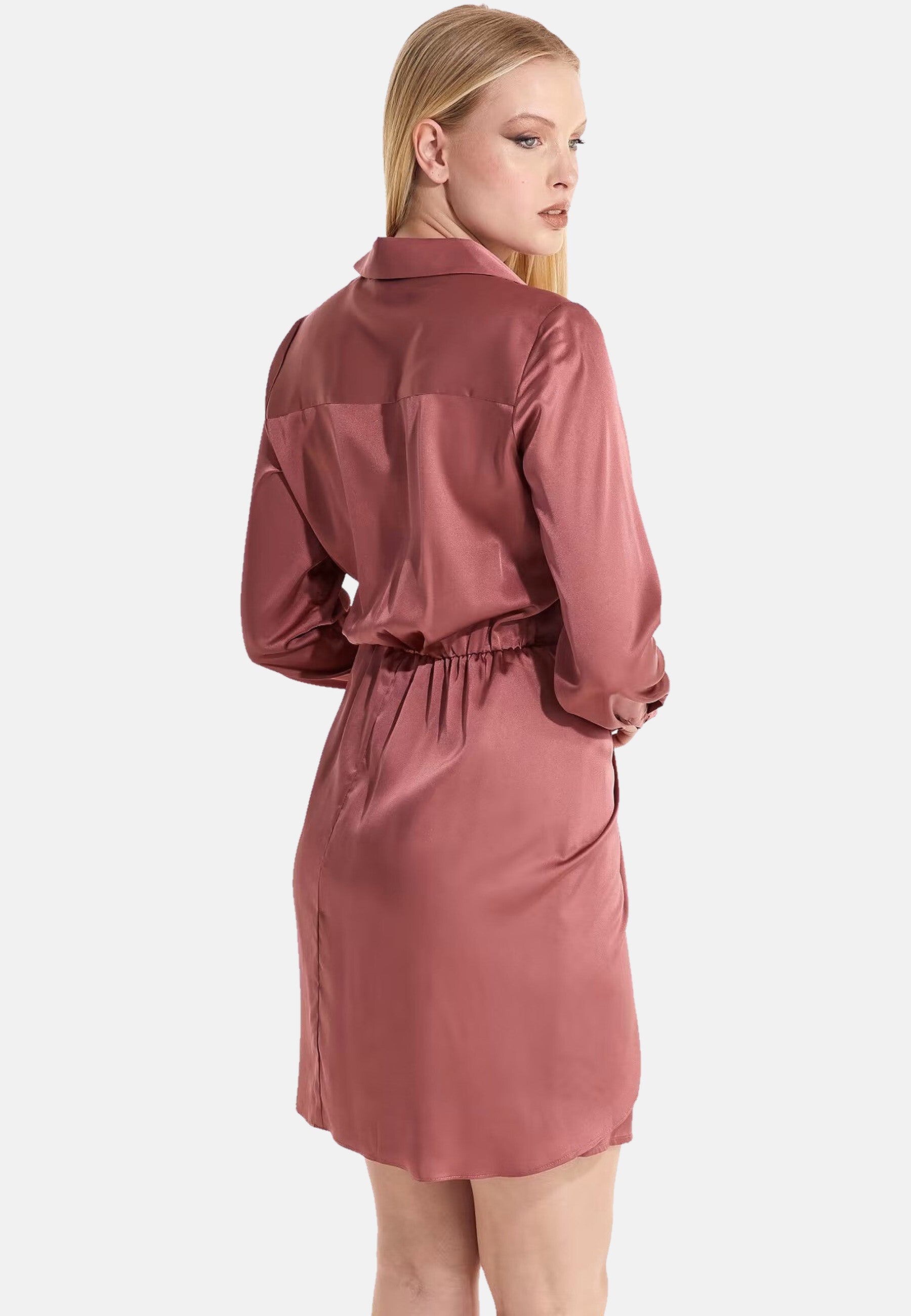 Guess Langärmliges Hemdkleid Alya mit durchgehender Knopfleiste in glänzender Optik