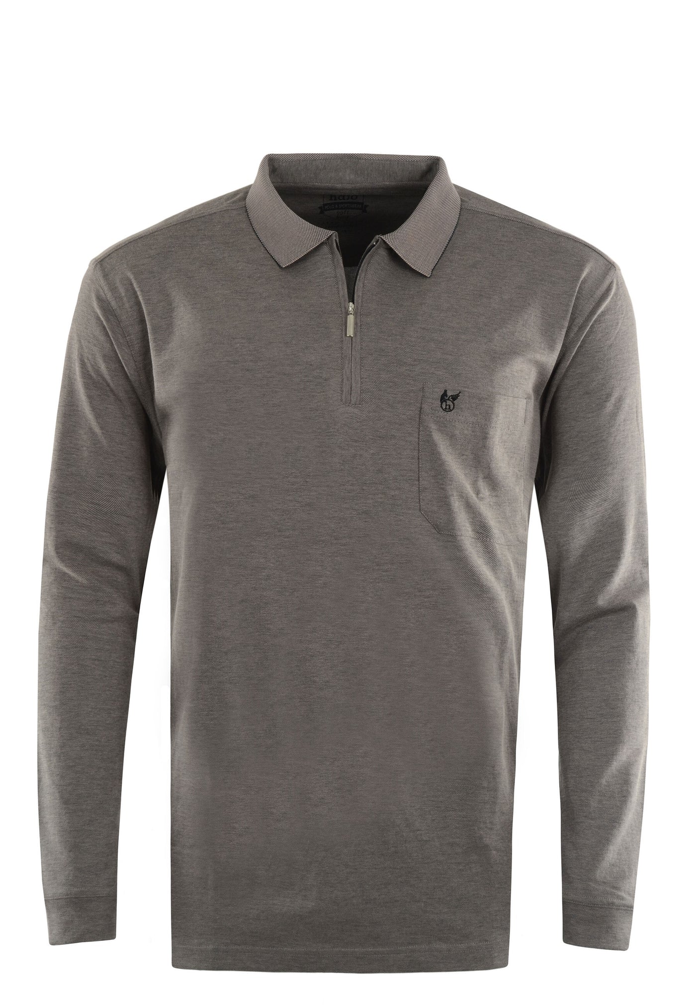 Hajo Langarm-Poloshirt Softknit mit Reißverschluss, Brusttasche und Logo-Stickerei in Comfort Fit