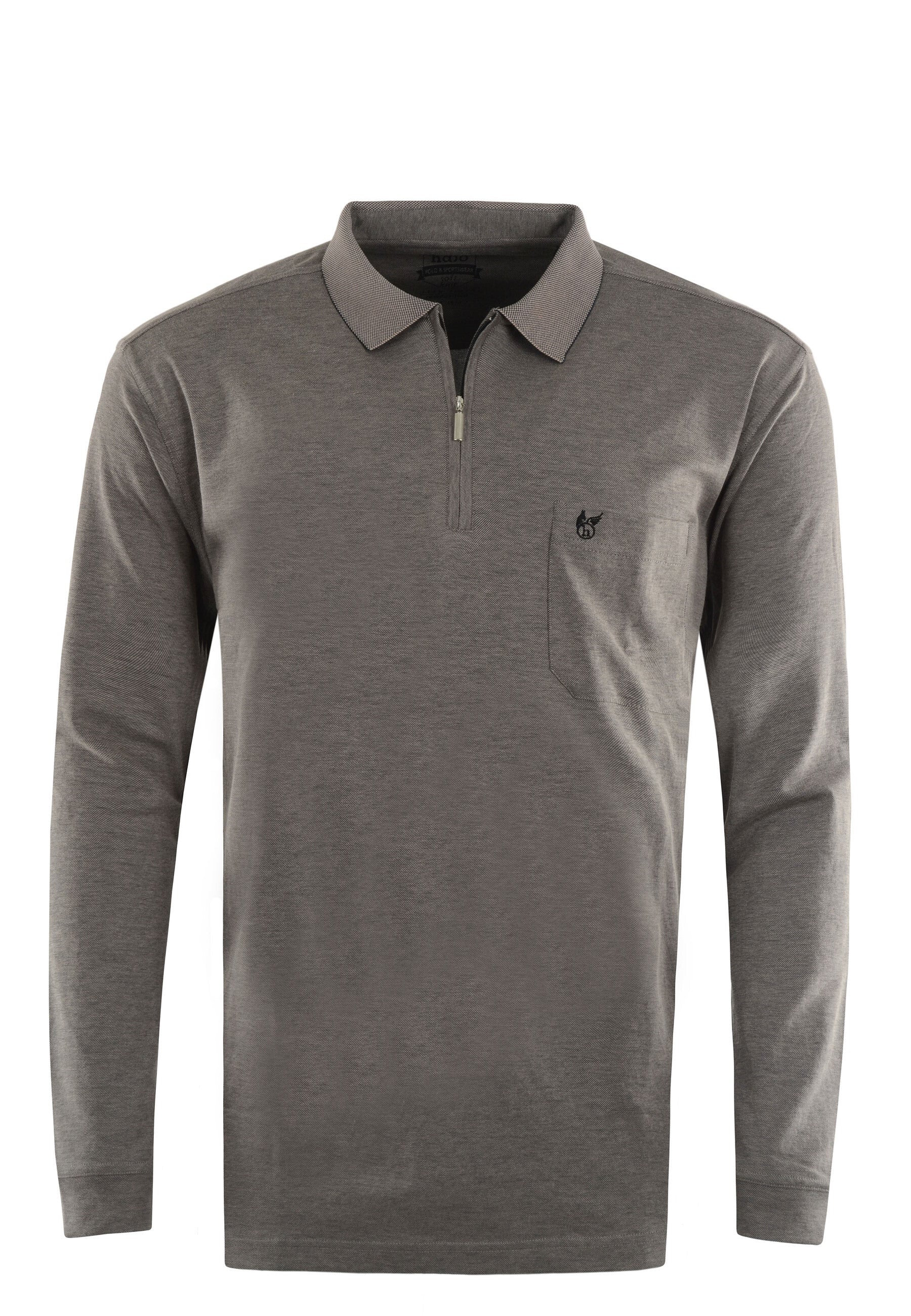 Hajo Langarm-Poloshirt Softknit mit Reißverschluss, Brusttasche und Logo-Stickerei in Comfort Fit
