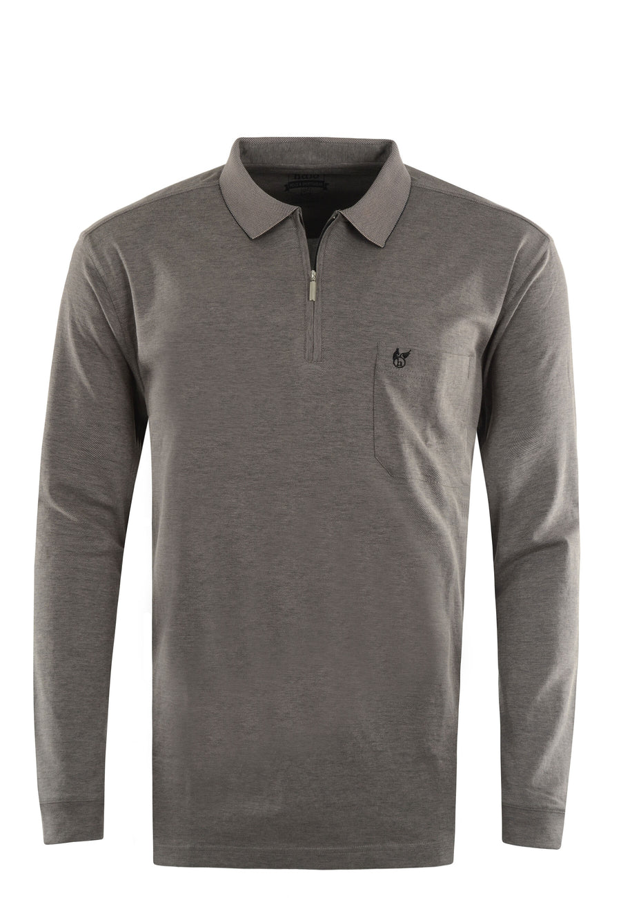 Hajo Langarm-Poloshirt Softknit mit Reißverschluss, Brusttasche und Logo-Stickerei in Comfort Fit