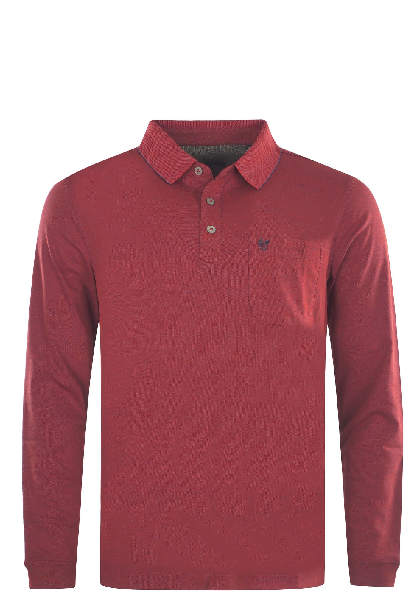 Hajo Langarm-Poloshirt Softknit mit Knopfleiste, Brusttasche und Logo-Stickerei in Comfort Fit