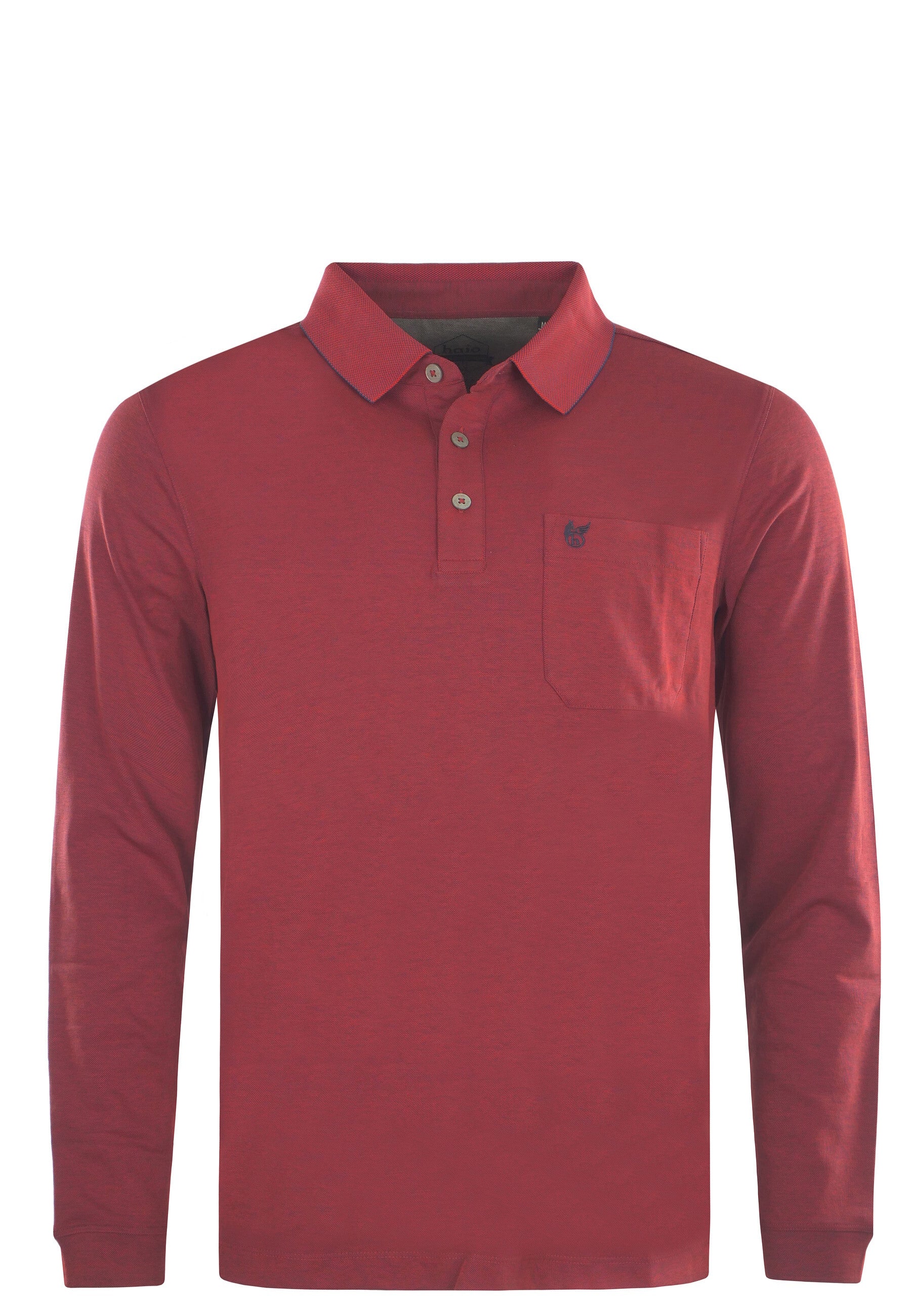 Hajo Langarm-Poloshirt Softknit mit Knopfleiste, Brusttasche und Logo-Stickerei in Comfort Fit