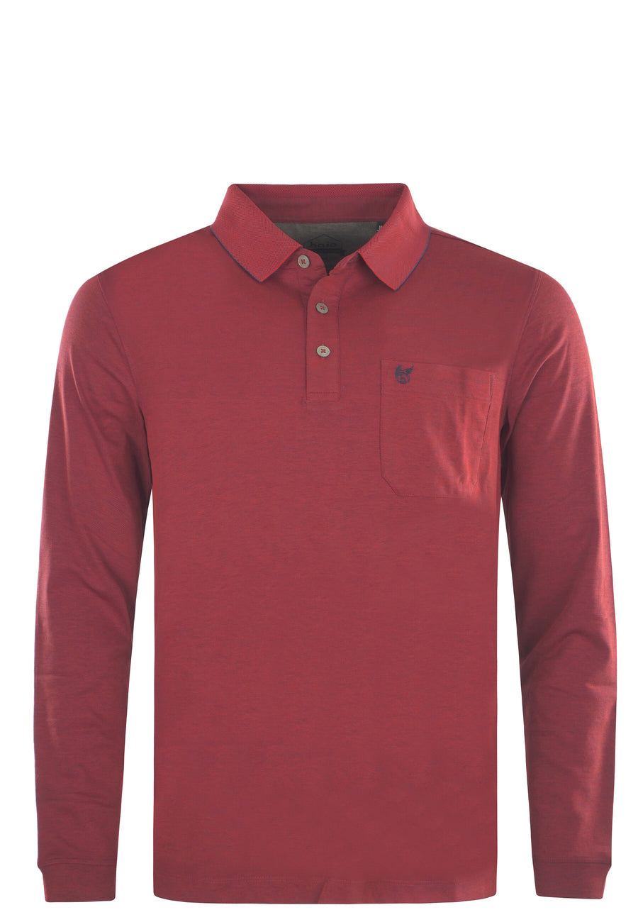 Hajo Langarm-Poloshirt Softknit mit Knopfleiste, Brusttasche und Logo-Stickerei in Comfort Fit