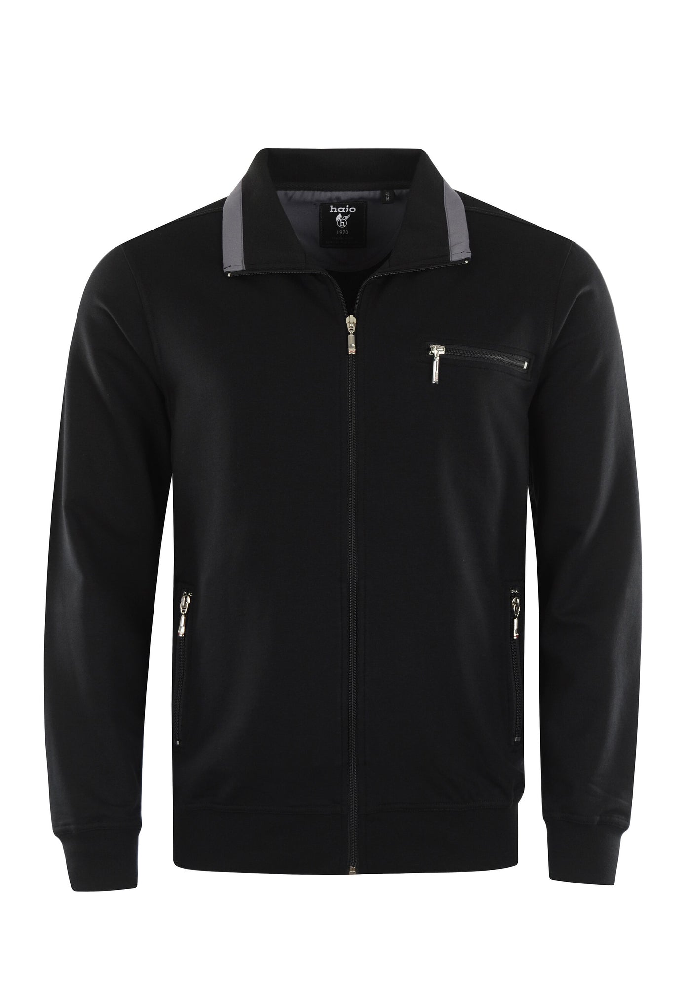 Hajo Unifarbene Comfort Fit-Sweatjacke Stay-Fresh mit Stehkragen und Brusttasche