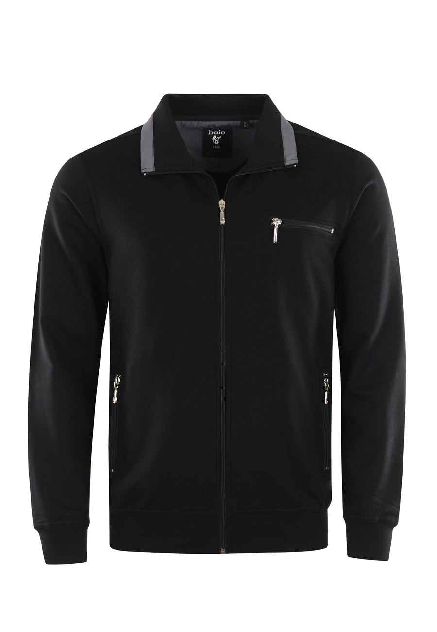 Hajo Unifarbene Comfort Fit-Sweatjacke Stay-Fresh mit Stehkragen und Brusttasche