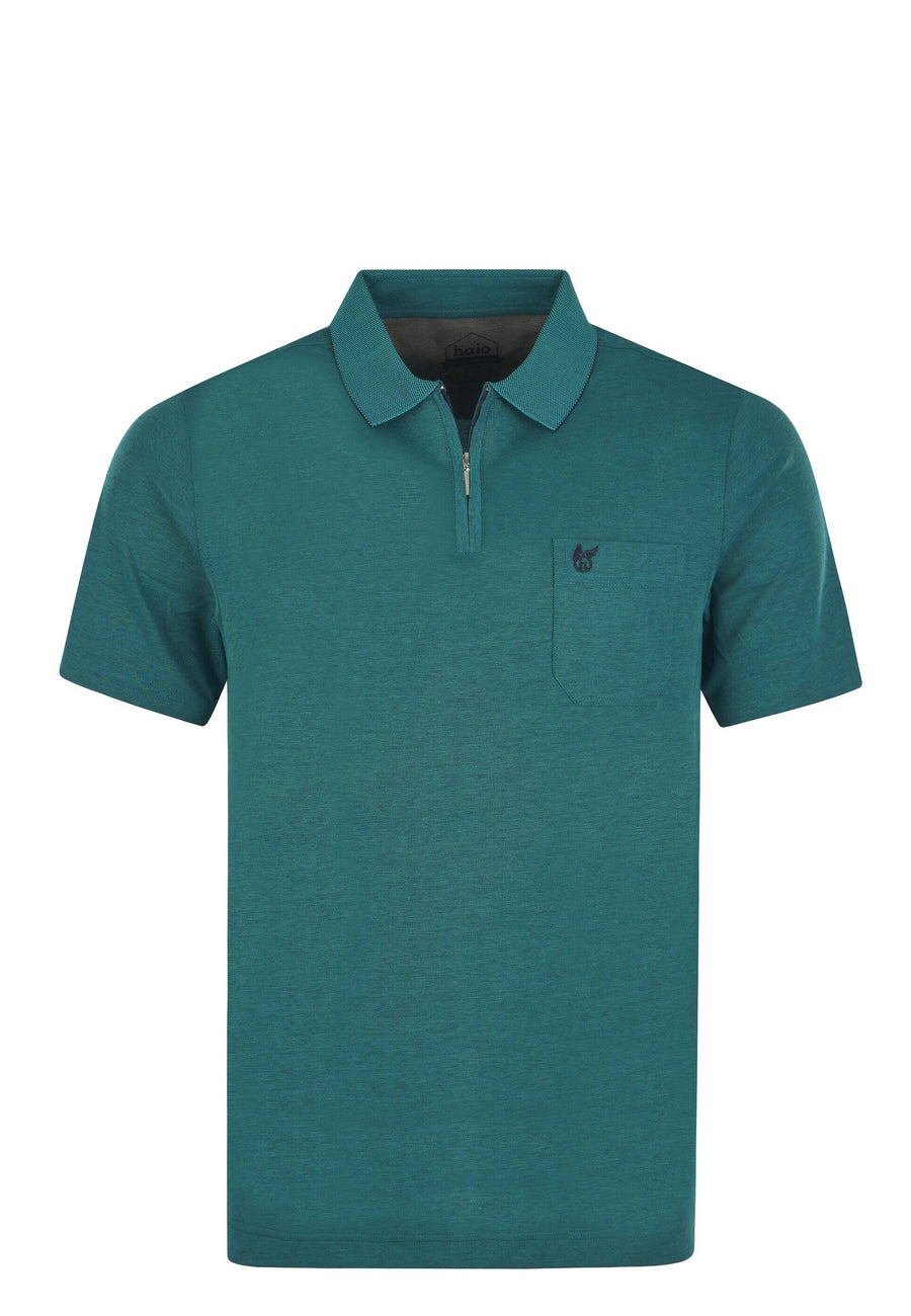 Hajo Kurzarm-Poloshirt Softknit mit verdecktem Reißverschluss und Brusttasche in Regular Fit
