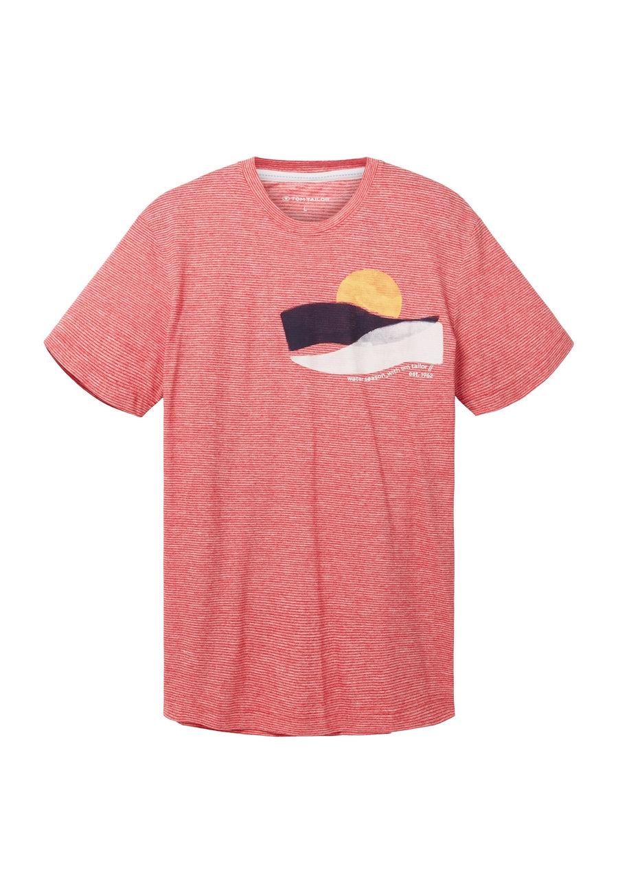 Tom Tailor Gestreiftes Kurzarmshirt mit Rundhalsausschnitt und Foto-Print